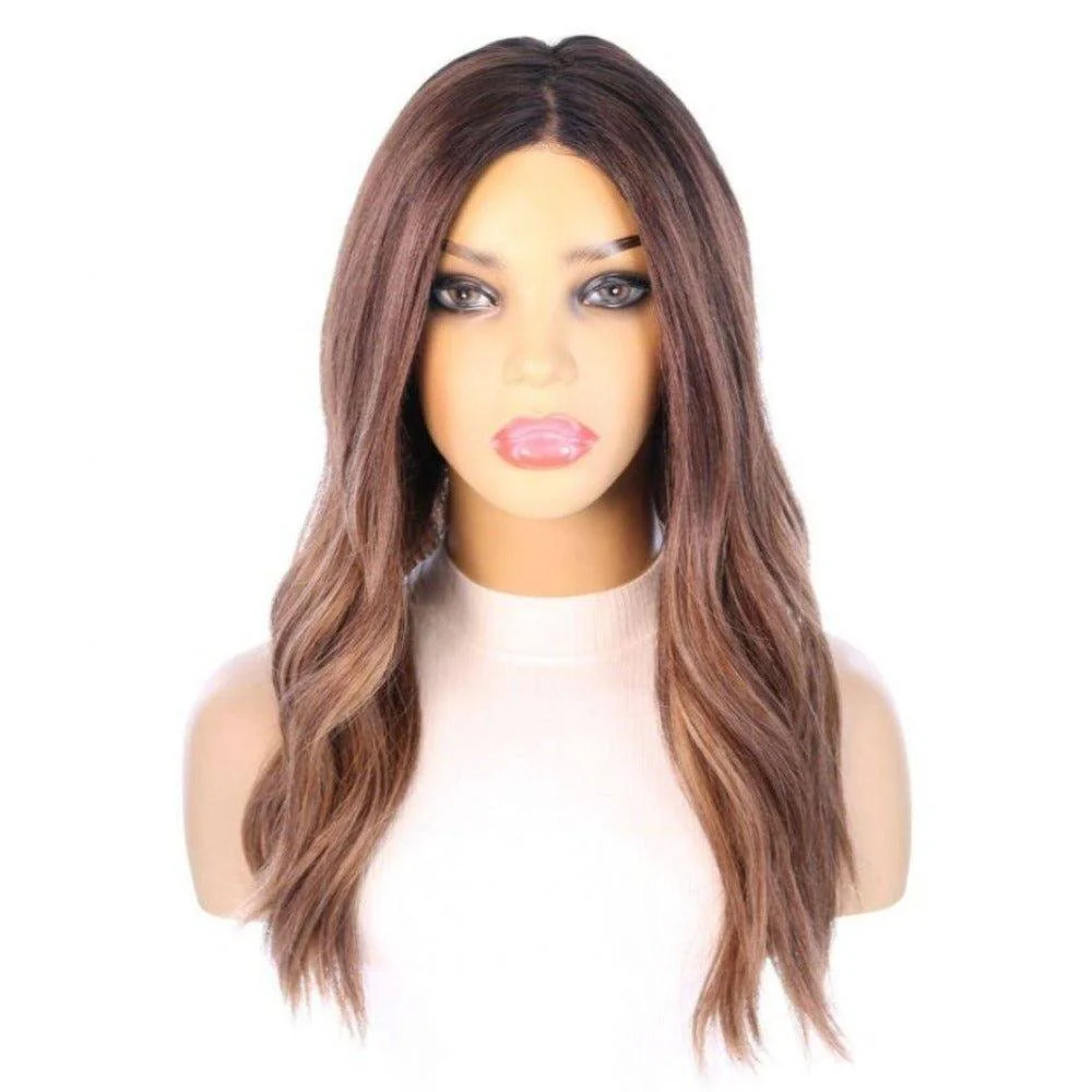 22" Reese Silk Top Wig Medium Brown Balayage w/ Rooting - Image 3
