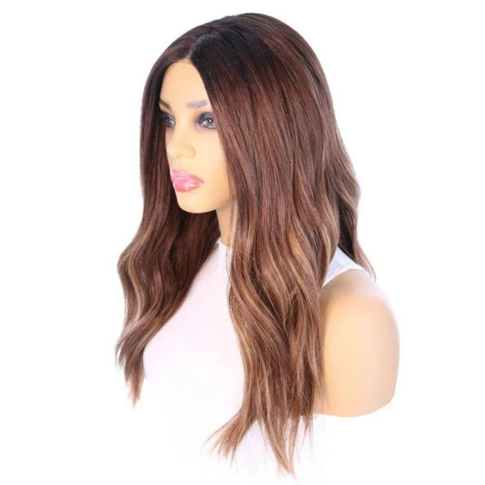 22" Reese Silk Top Wig Medium Brown Balayage w/ Rooting - Image 4
