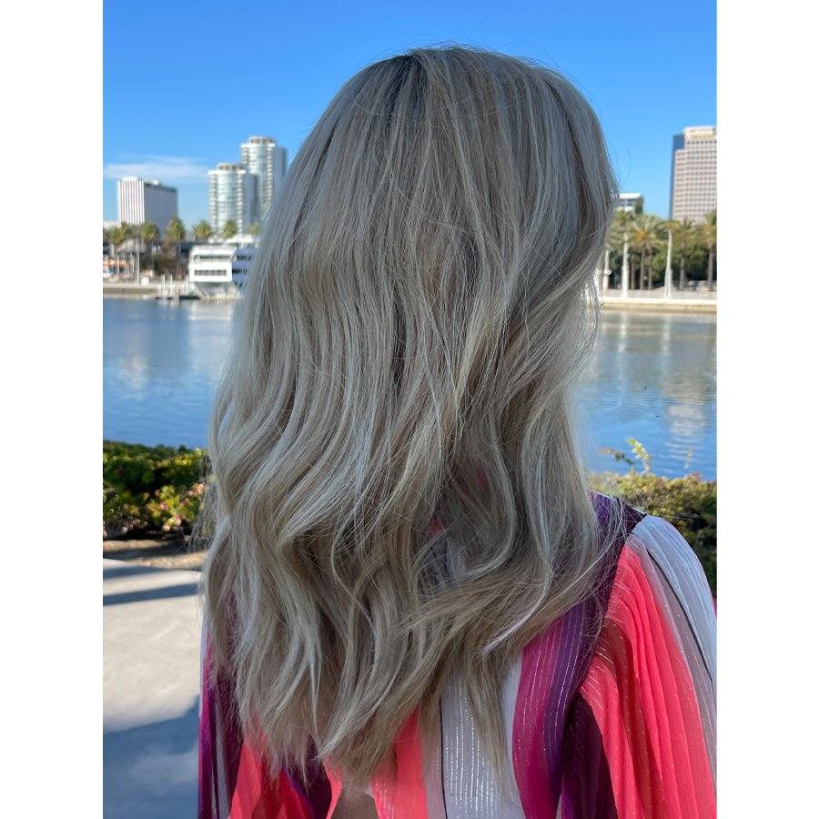 22" Ponytail Silk Part Wig Ash Blonde w/ Partial Rooting - Image 2
