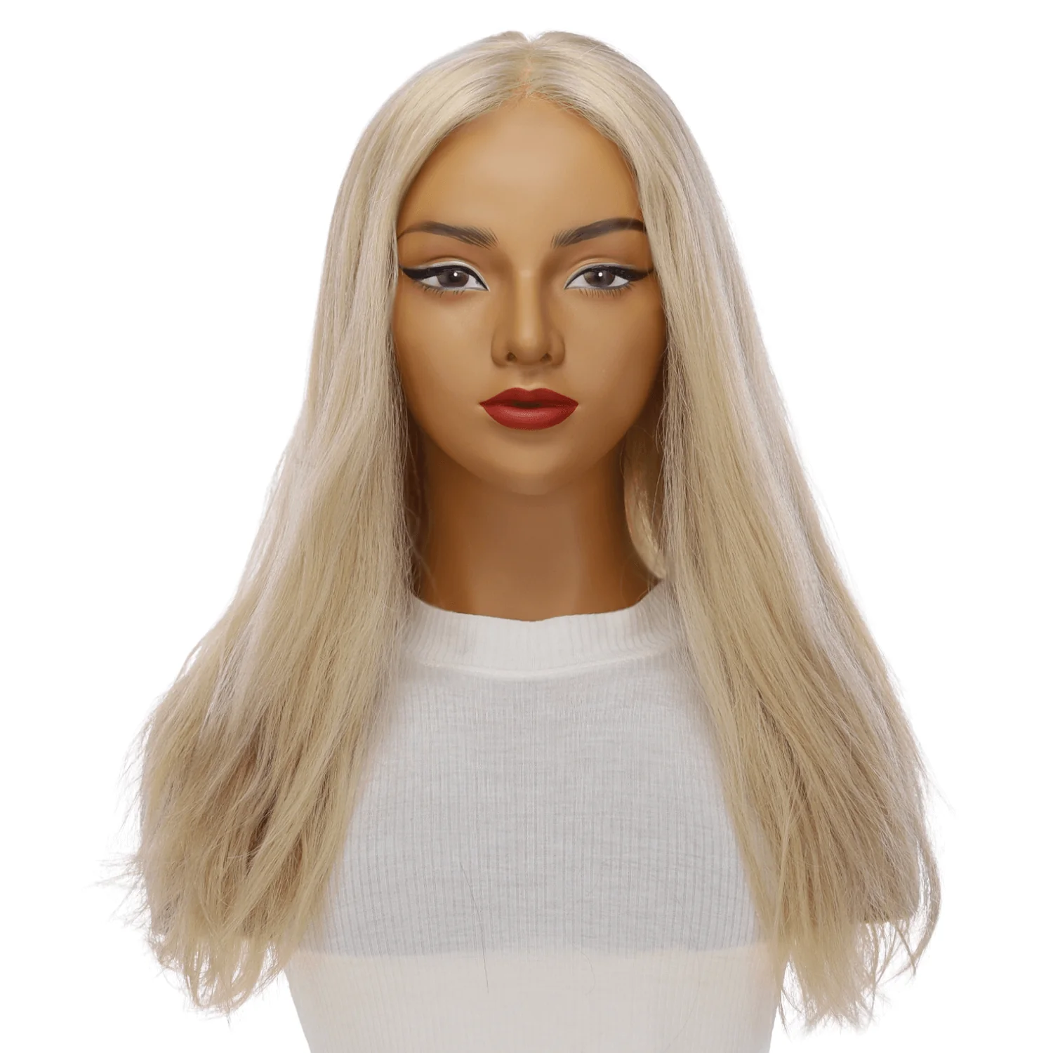 22" Ponytail Silk Part Wig Beige Blonde w/ No Rooting Wavy - Image 3
