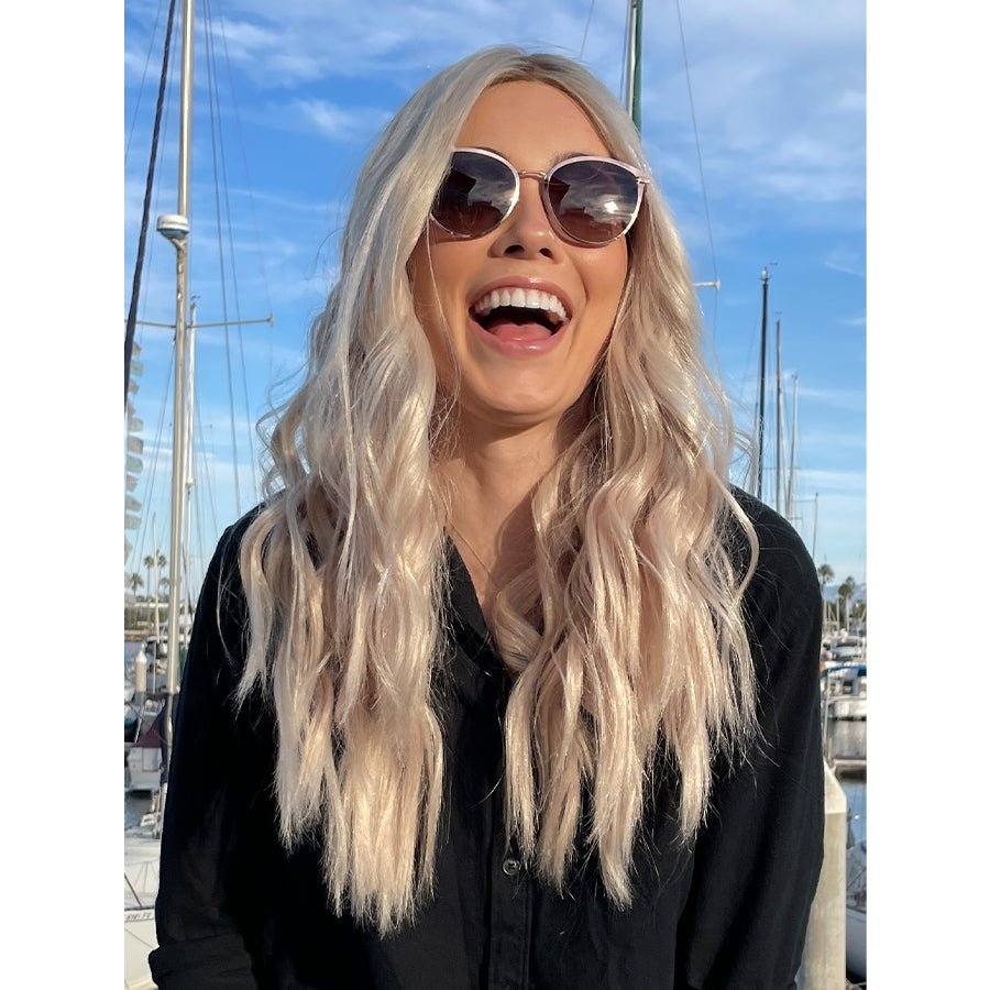 22" Ponytail Silk Part Wig Ice Blonde w/ Partial Rooting - Image 2