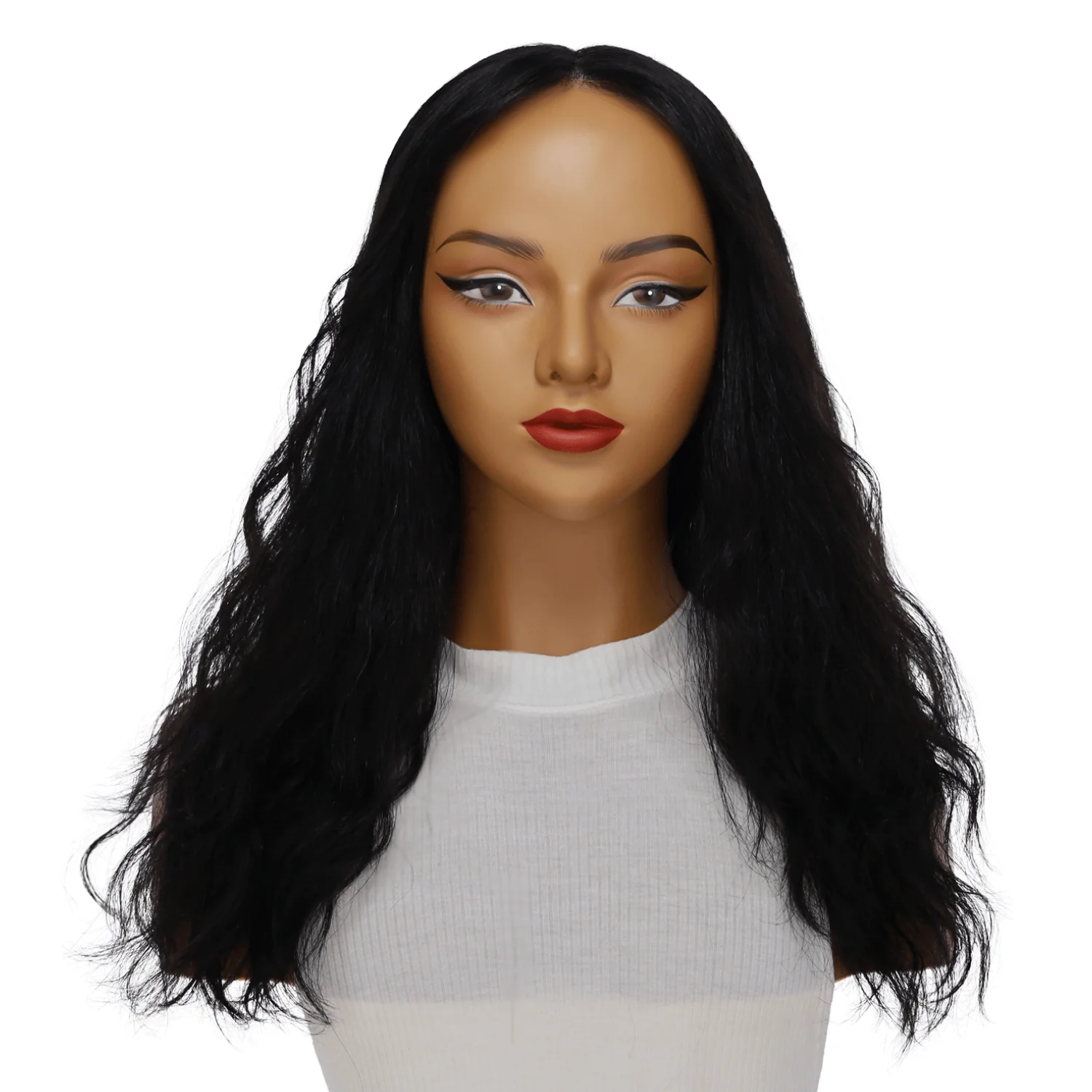 22" Ponytail Silk Part Wig Jet Black Wavy - Image 2