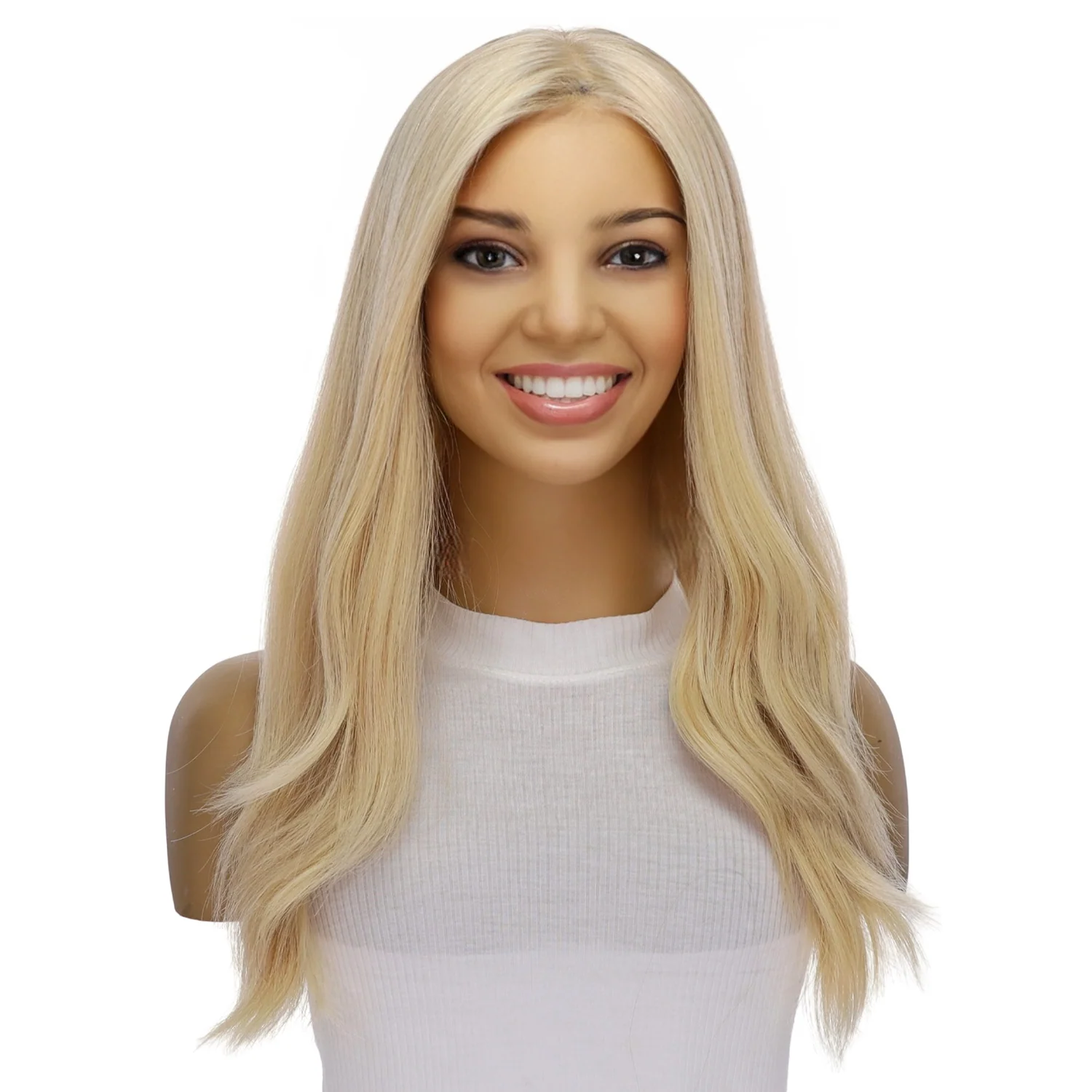 22" Ponytail Silk Part Wig Beige Blonde w/ No Rooting - Image 2