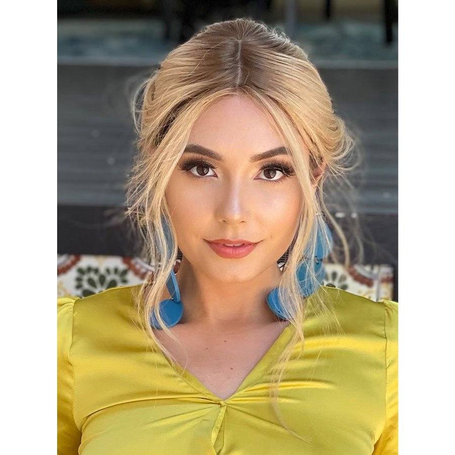 22" Ponytail Silk Part Wig Platinum Blonde w/ Full Rooting - Image 2