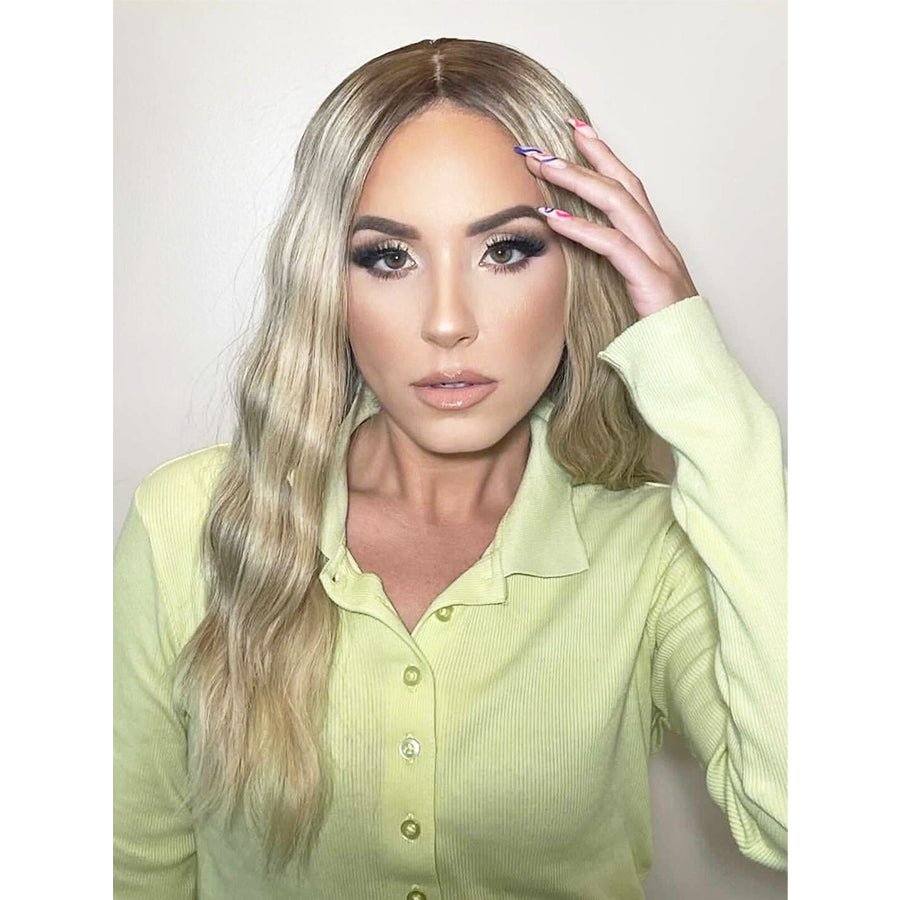 22" Ponytail Silk Part Wig Platinum Blonde w/ Partial Rooting - Image 2