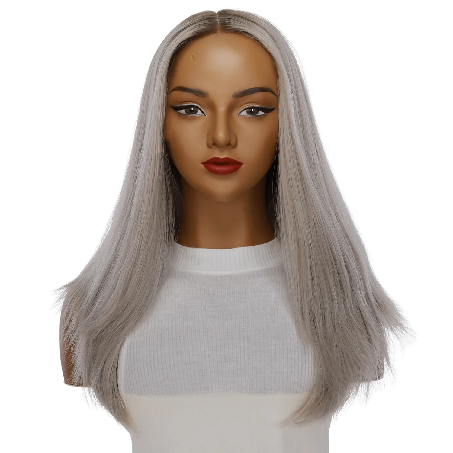 22" Ponytail Silk Part Wig Silver Smoke - Image 2