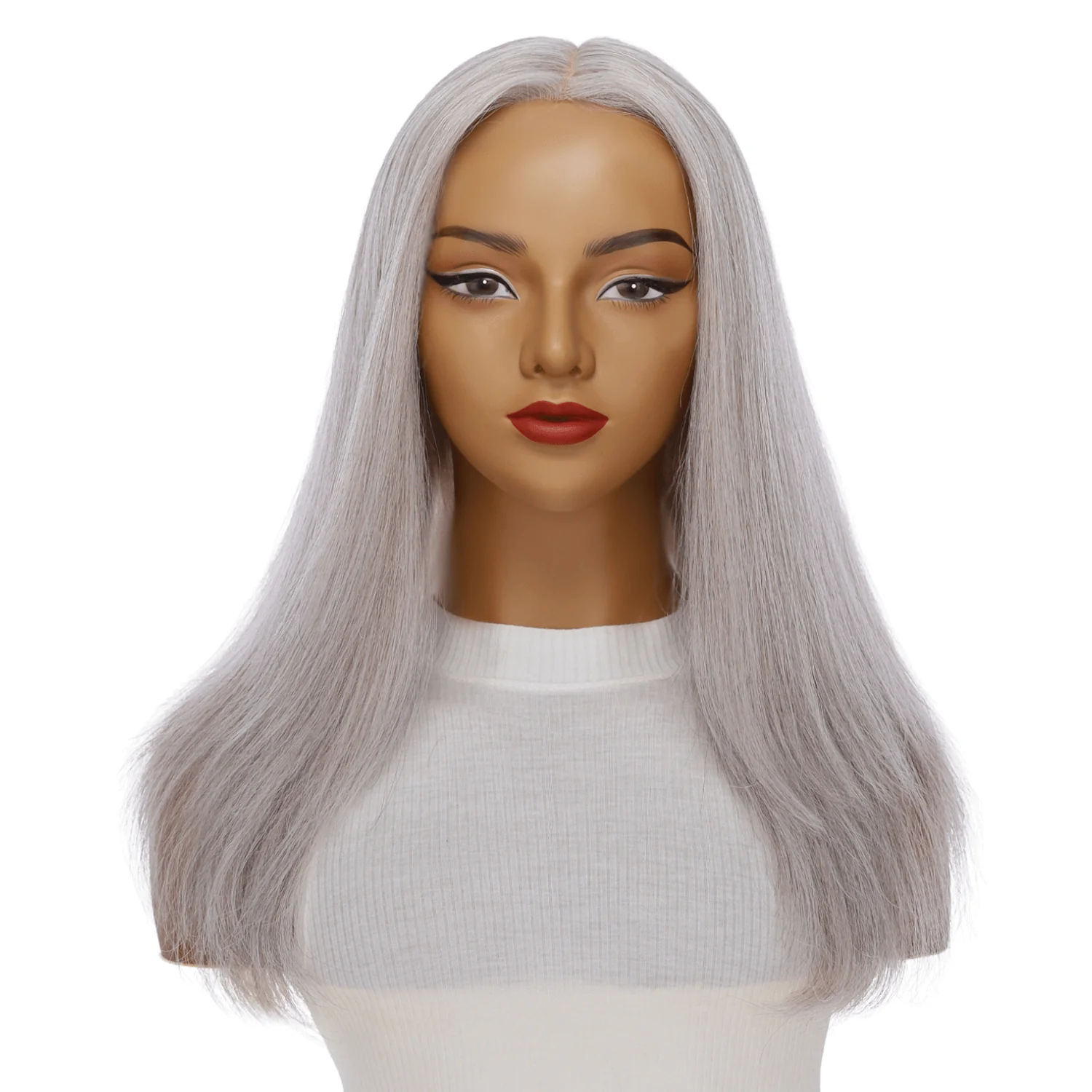22" Ponytail Silk Part Wig Snow Grey - Image 2