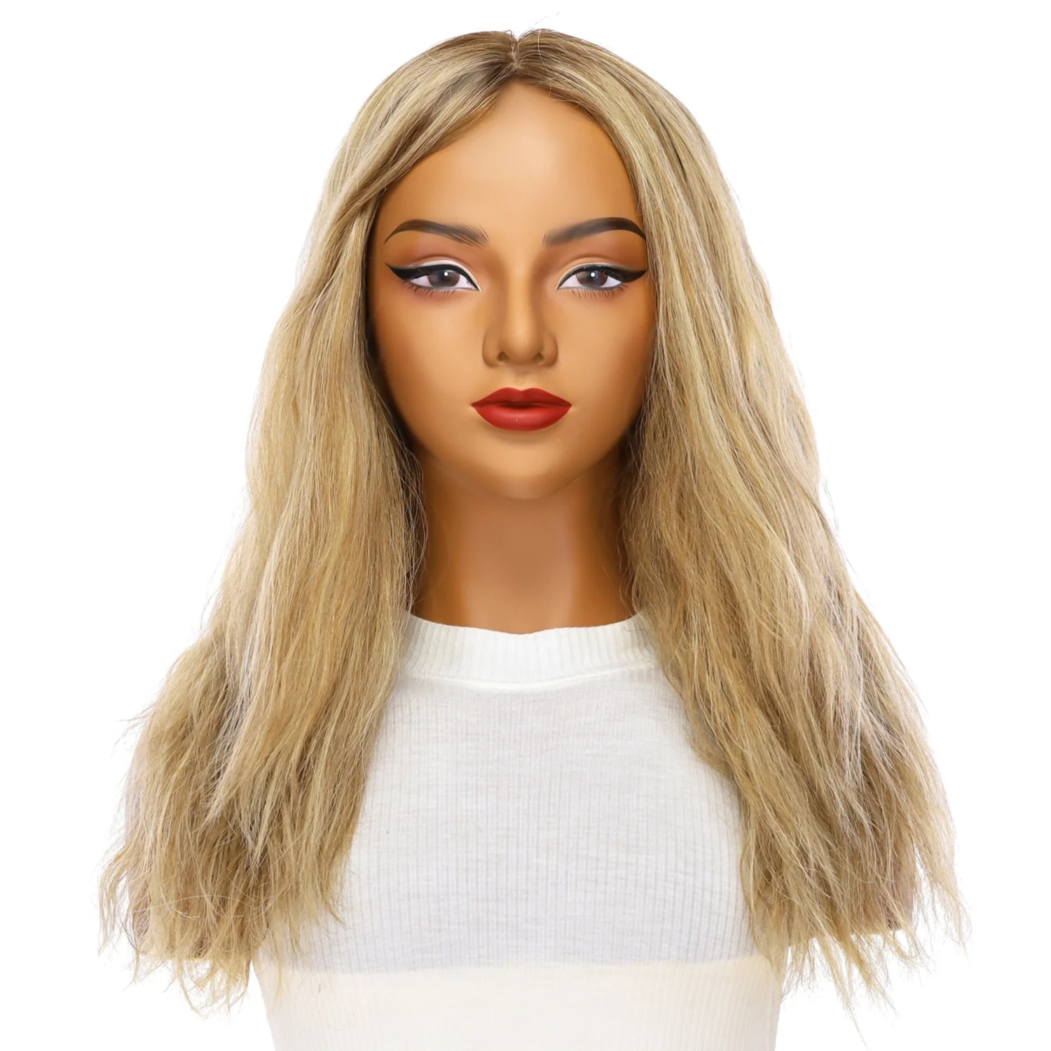22" Ponytail Silk Top Wig Ash Blonde Wavy - Image 2