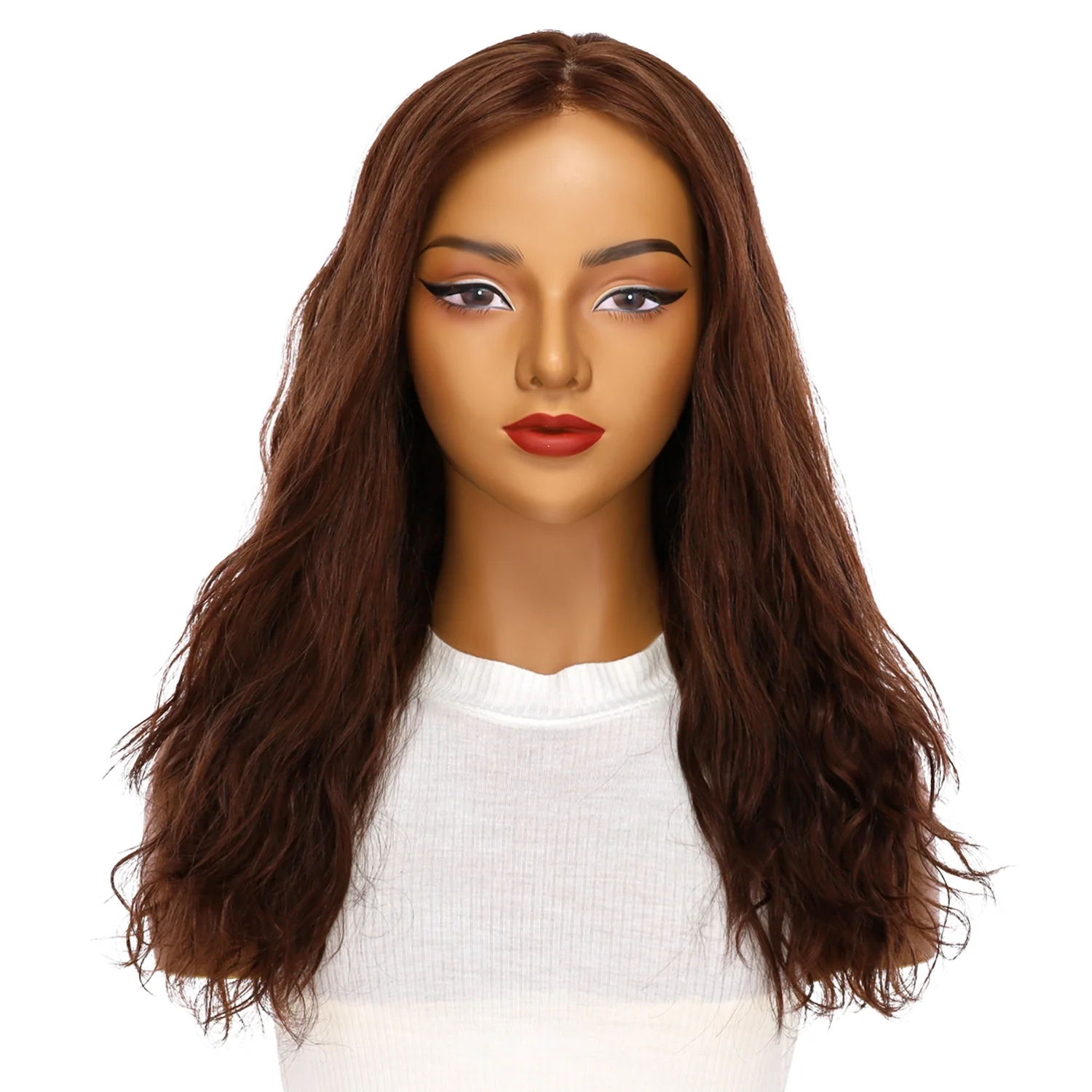 22" Ponytail Silk Part Wig Auburn Wavy - Image 2