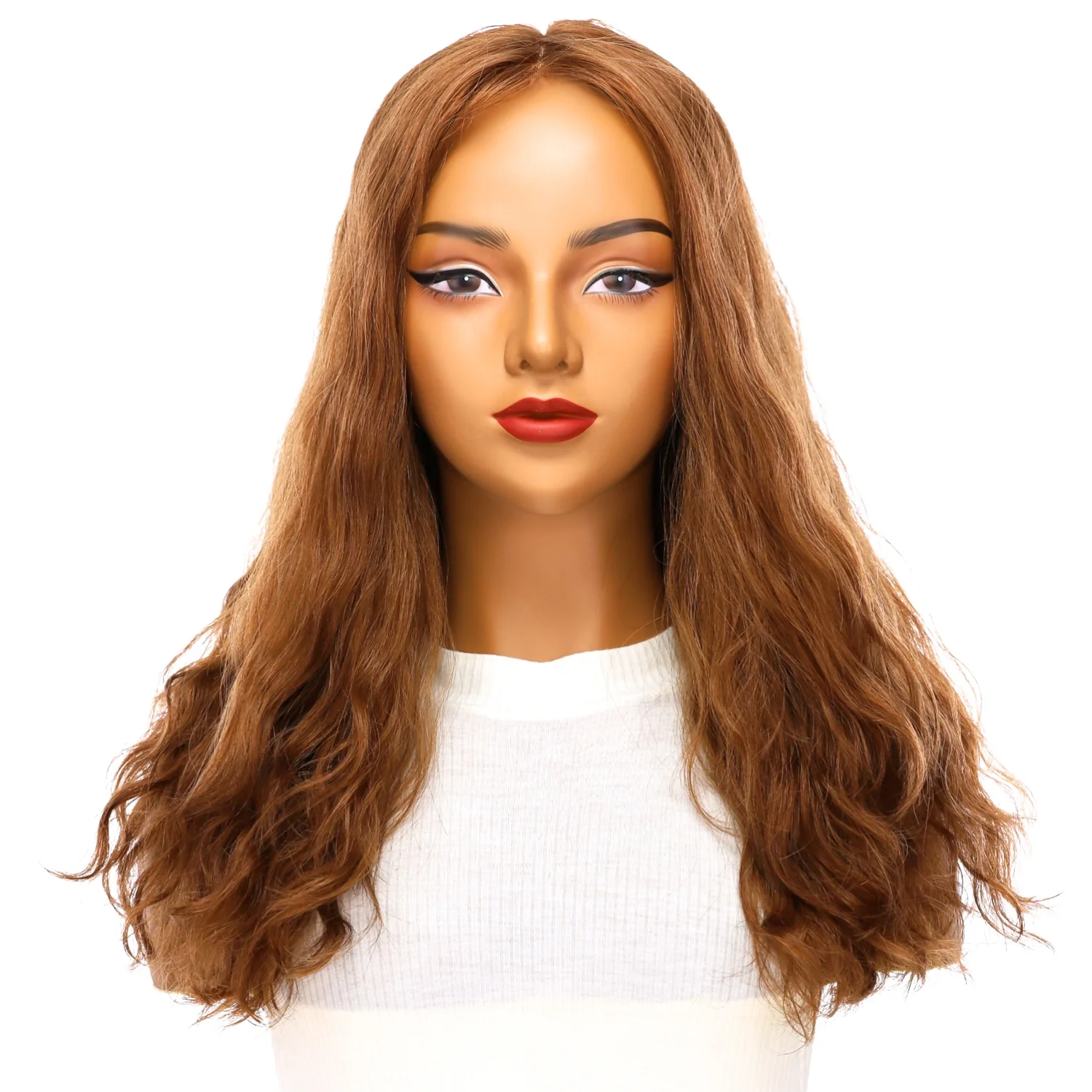 22" Ponytail Silk Part Wig Copper Wavy - Image 2