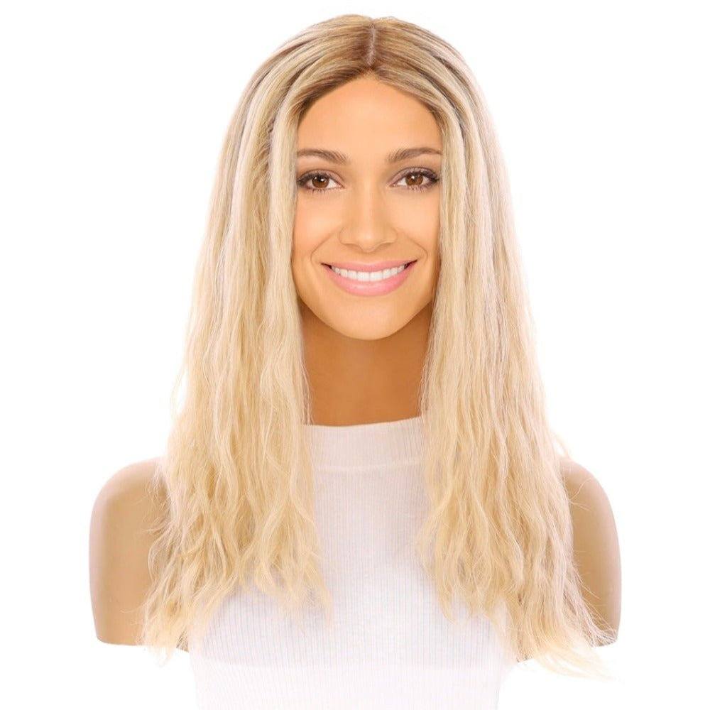 22" Ponytail Silk Part Wig Beige Blonde Wavy - Image 2