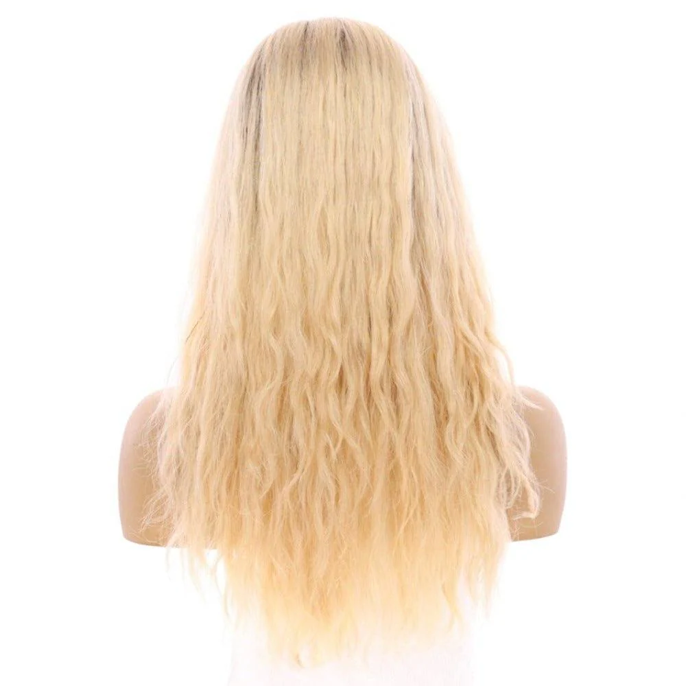 22" Ponytail Silk Part Wig Beige Blonde Wavy - Image 3