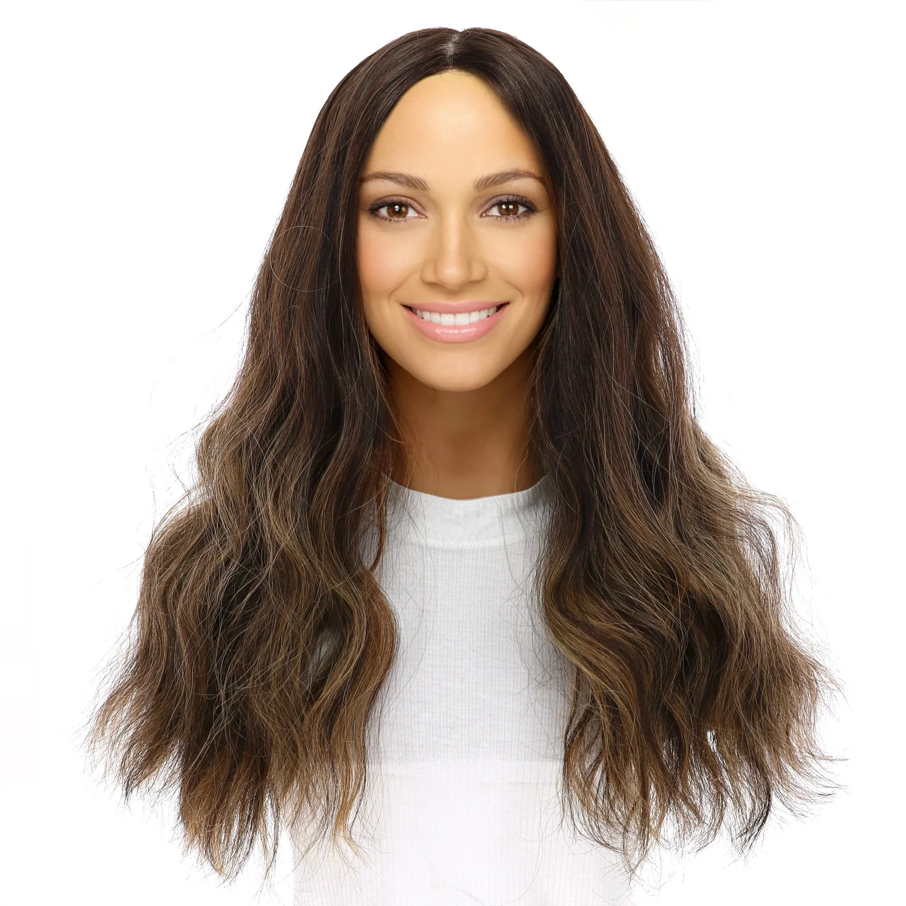 22" Princess Silk Top Wig Dark Brown Balayage Wavy - Image 2