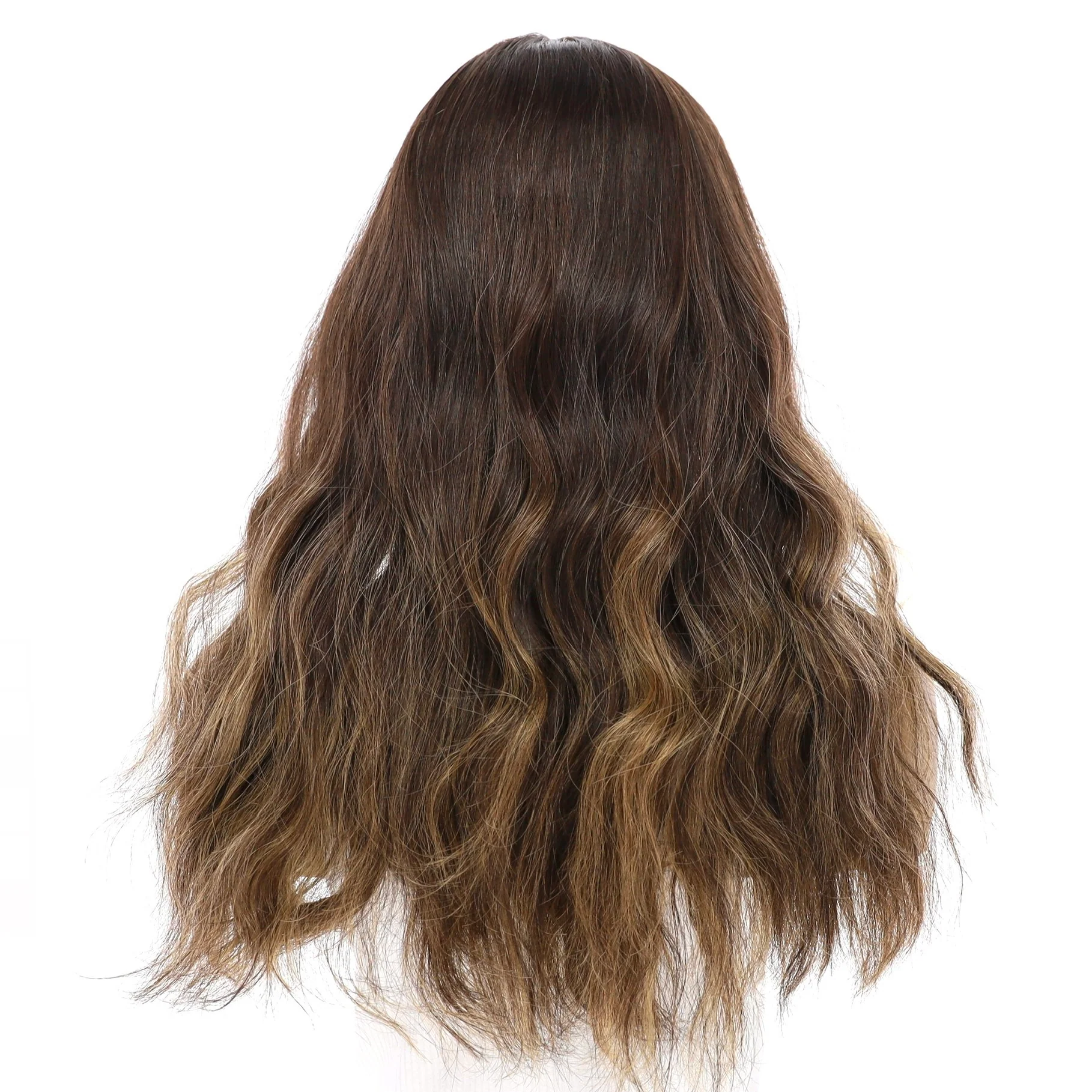 22" Princess Silk Top Wig Dark Brown Balayage Wavy - Image 3