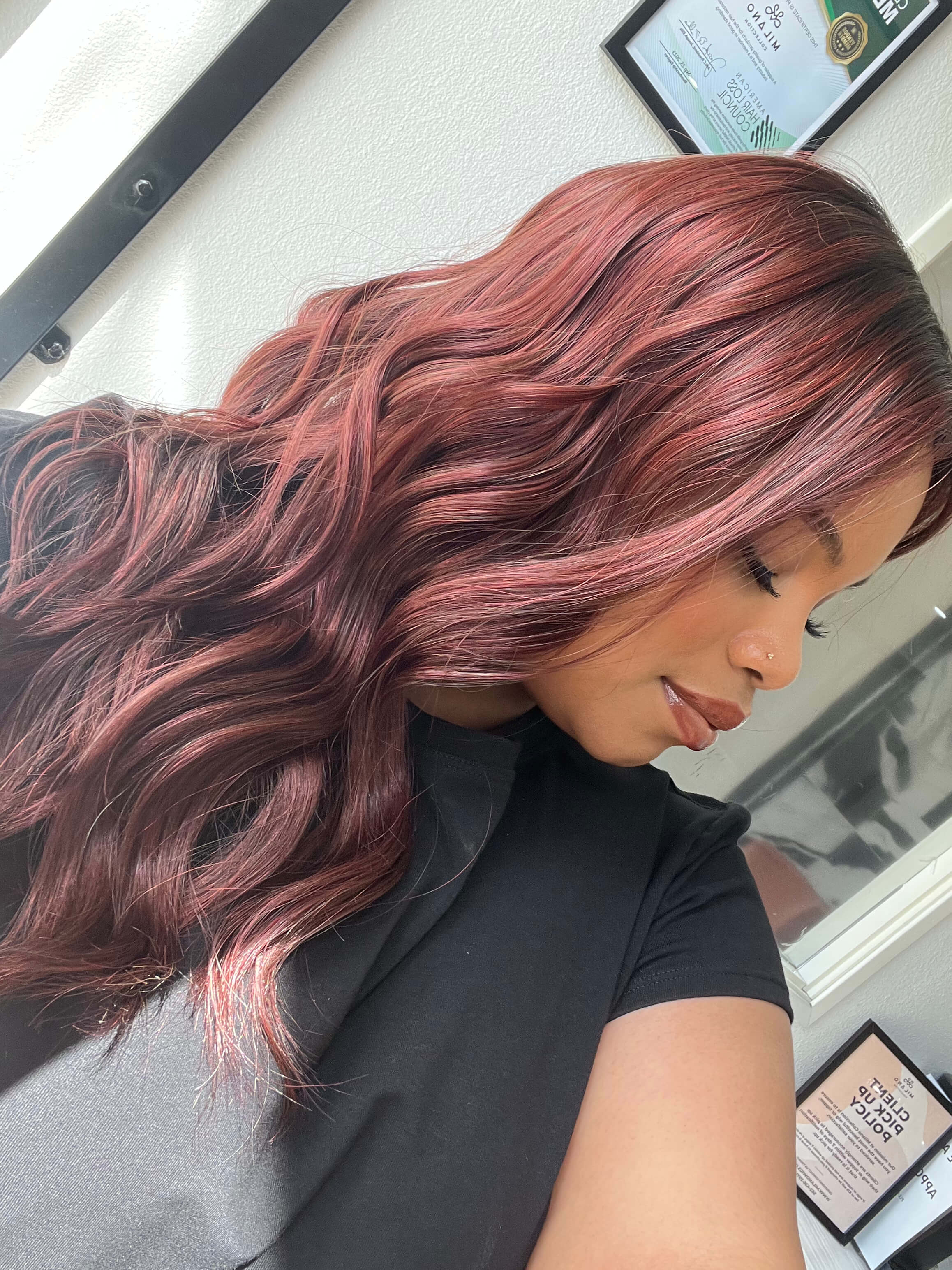 22" Reese Silk Top Wig Merlot Red w/ Full Rooting - Image 11