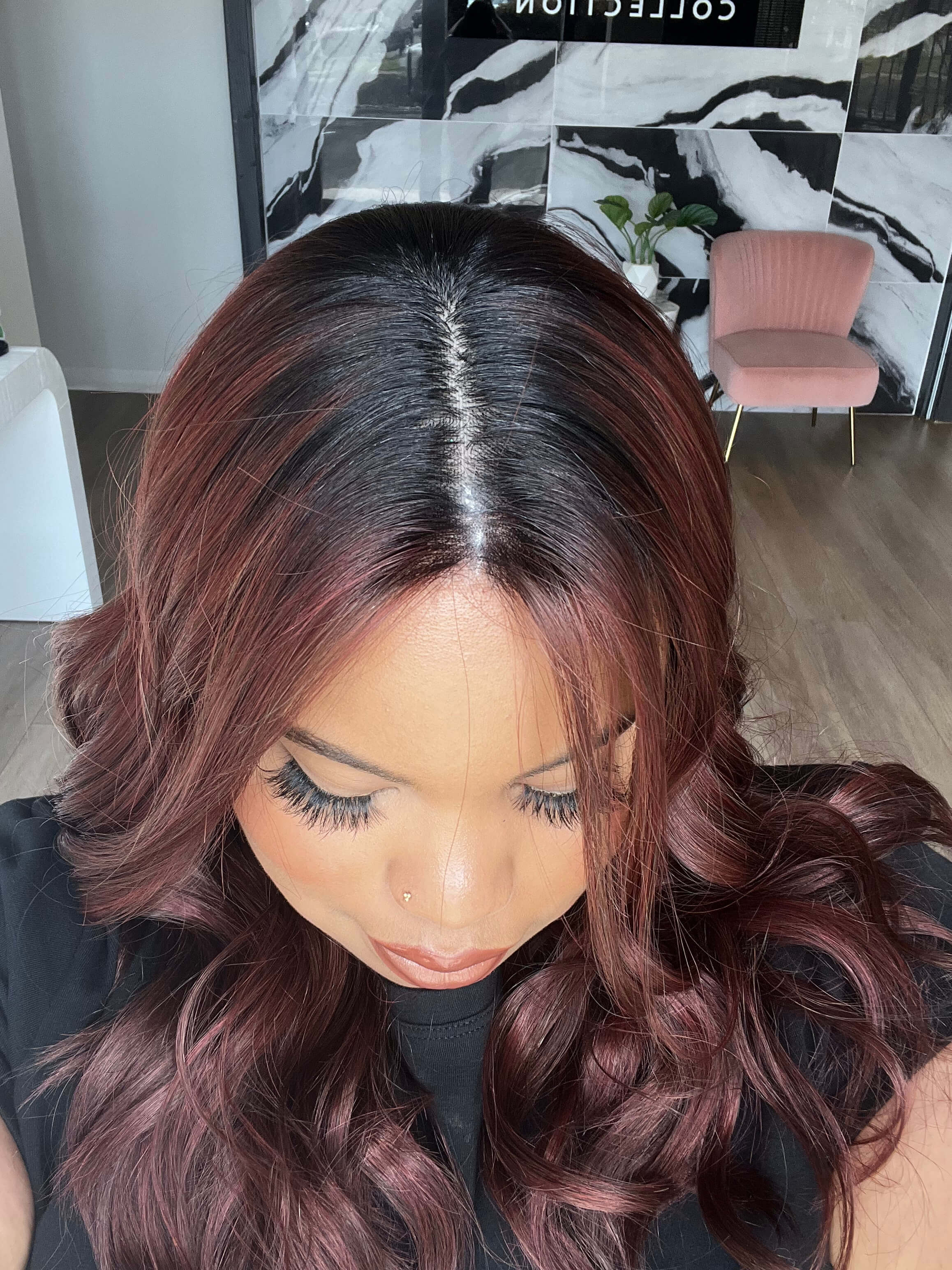 22" Reese Silk Top Wig Merlot Red w/ Full Rooting - Image 8