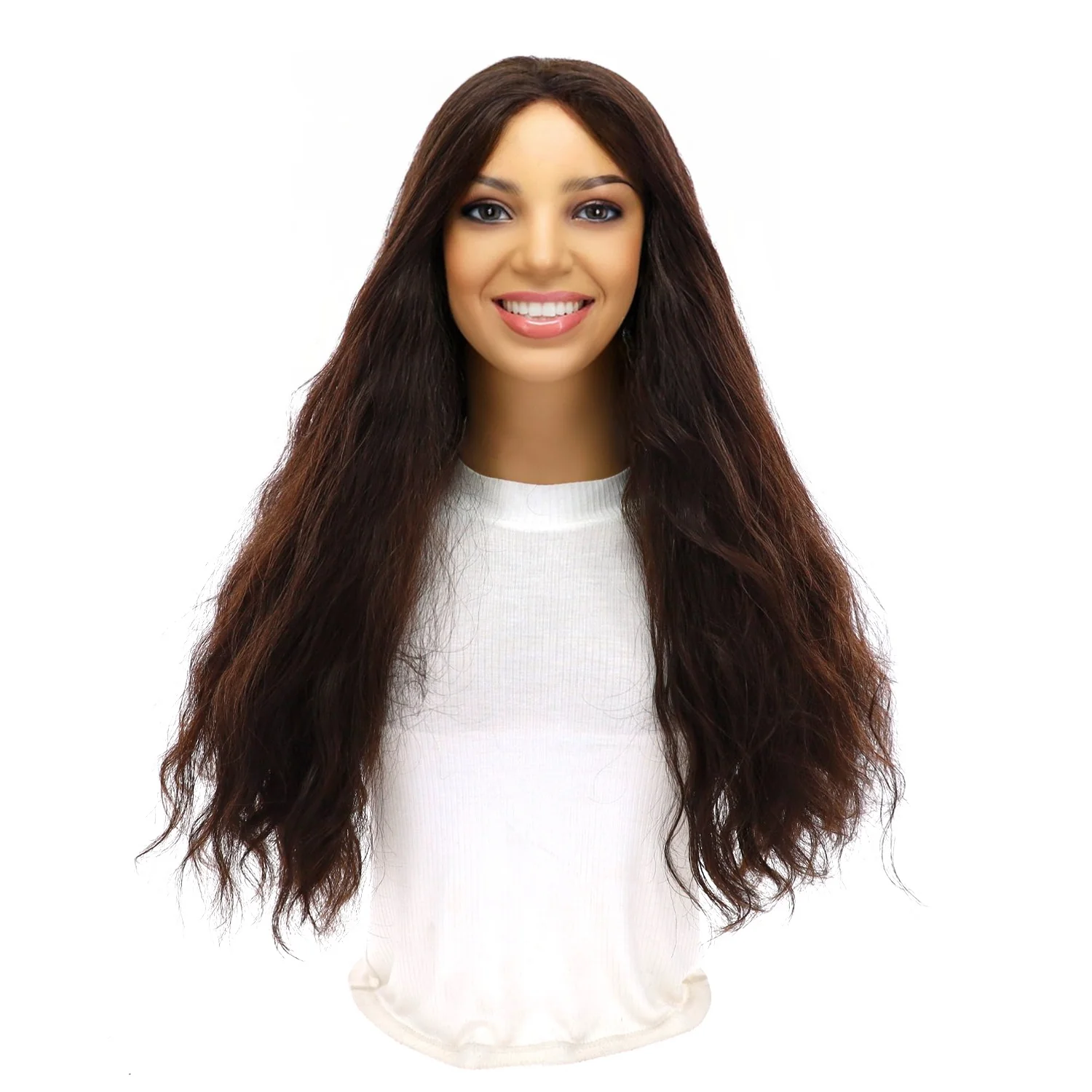 24" 3/4 Bandfall Wig Dark Brown Wavy - Image 2