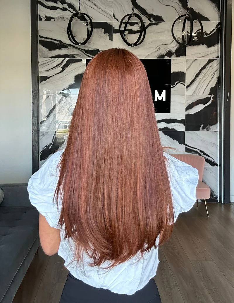 24" Divine Lace Top Wig Copper w/ Auburn Lowlights, Auburn Rooting, & Face Framing - Image 3