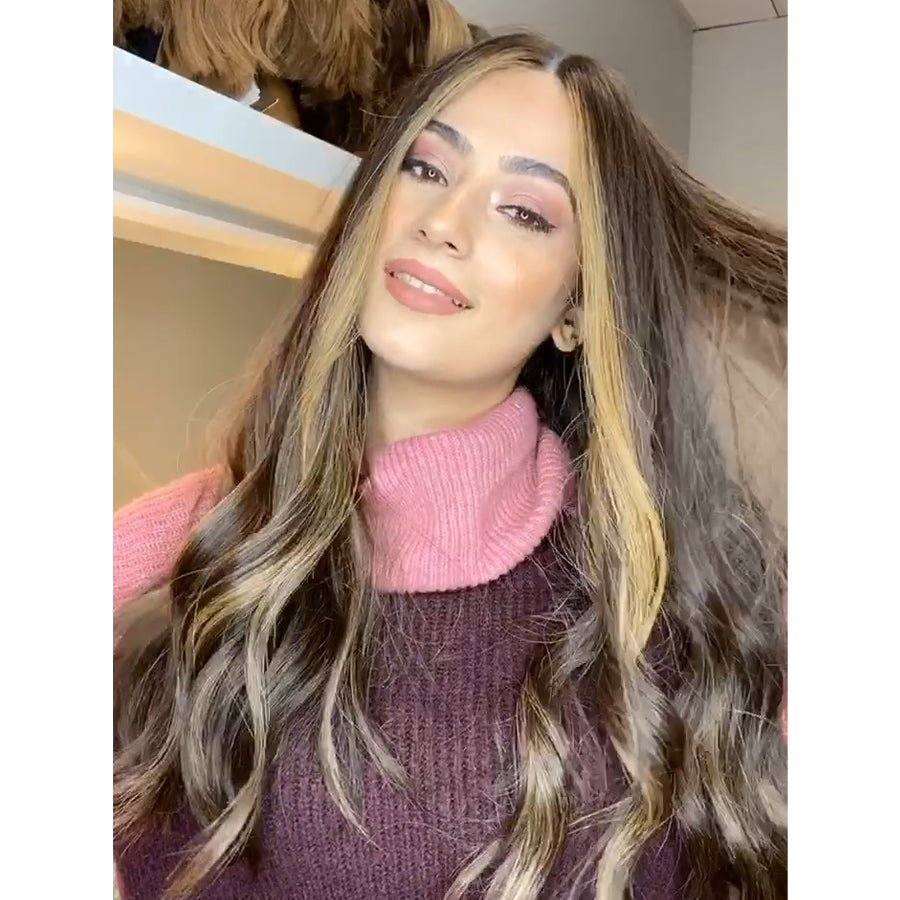 24" Divine Lace Top Wig Dark Brown w Balayage - Image 2