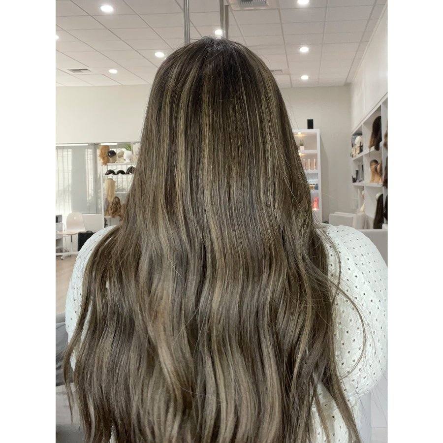 24" Divine Lace Top Wig Dark Brown w/ Highlights - Image 3