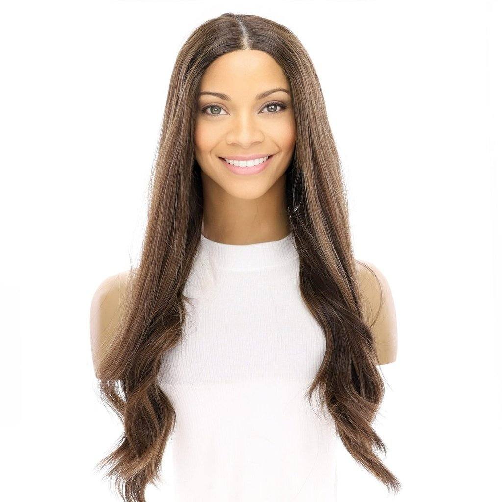 24" Divine Lace Top Wig Dark Brown w/ Highlights - Image 2