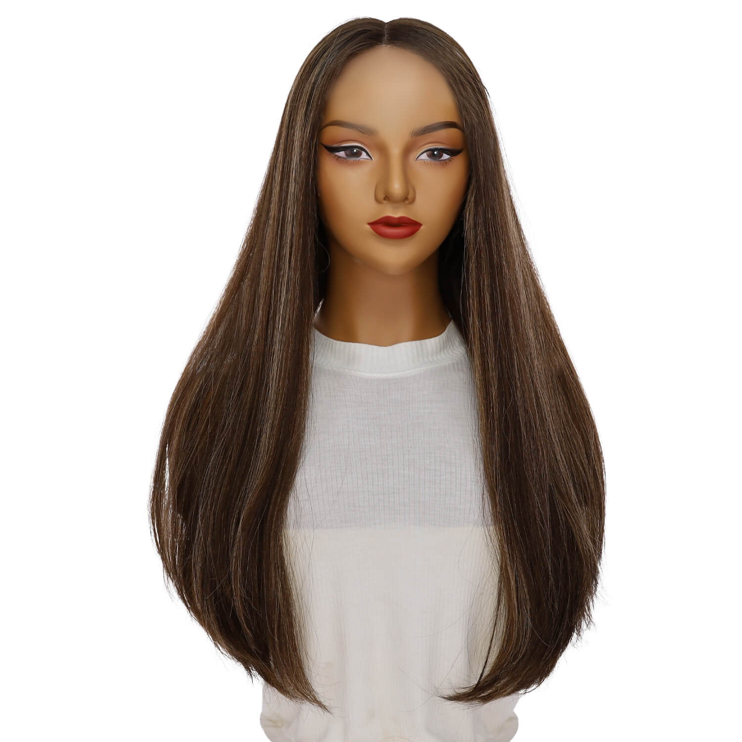 24" Divine Lace Top Wig Dark Brown w/ Highlights Wavy - Image 2
