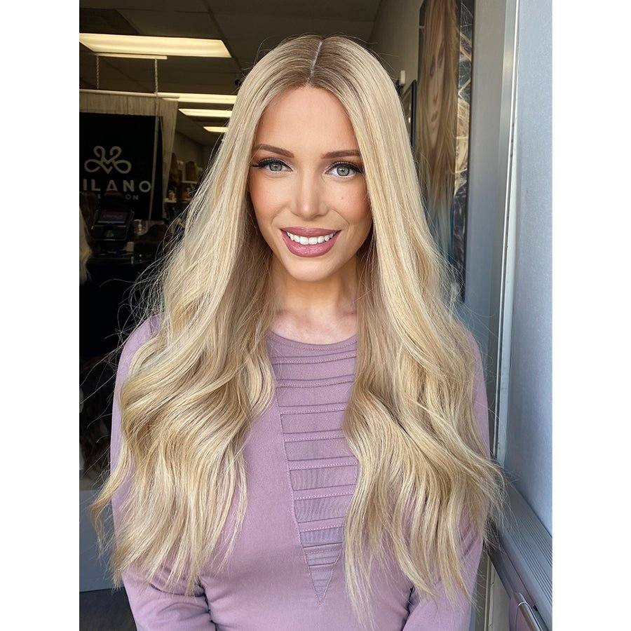 24" Divine Lace Top Wig Golden Blonde w/ Partial Rooting - Image 2
