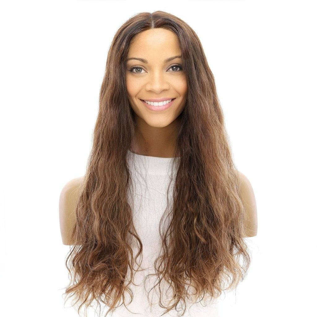 24" Divine Lace Top Wig Medium Brown Balayage Wavy - Image 2
