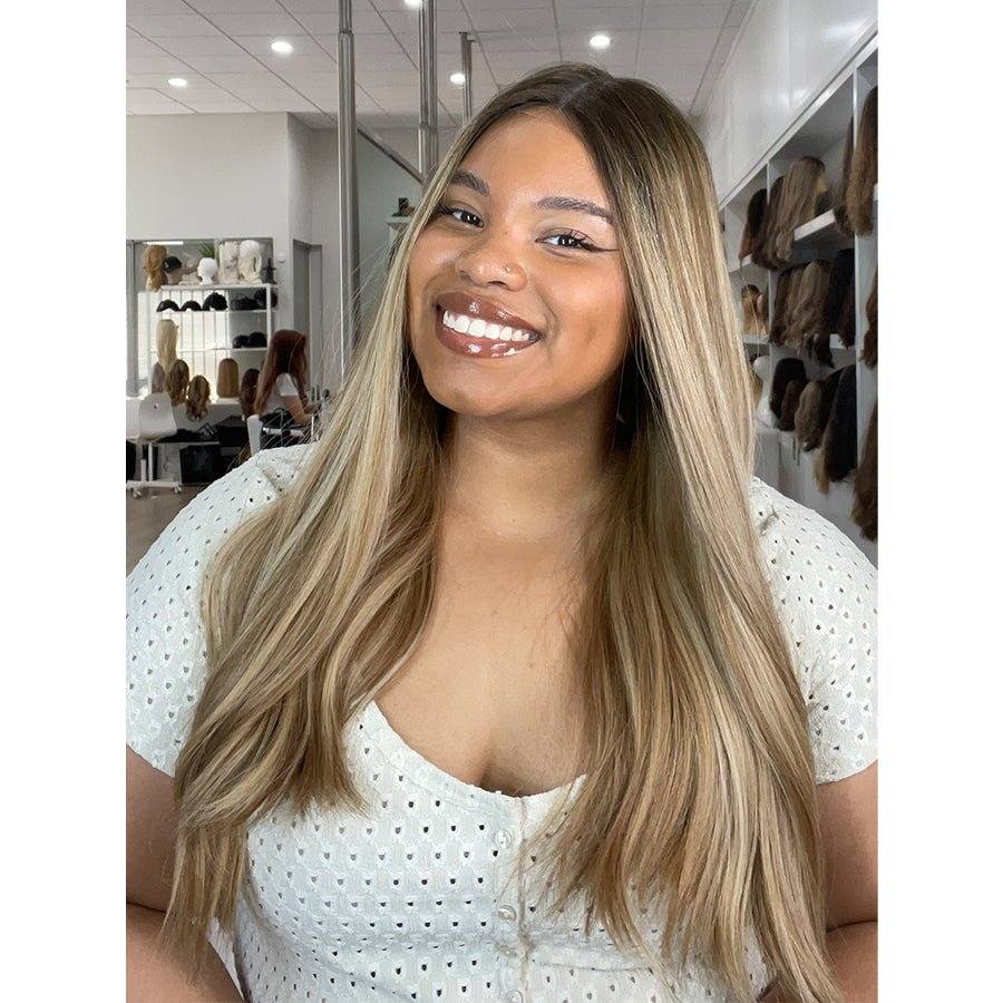 24" Divine Lace Top Wig Medium Blonde w/ Highlights & Full Rooting - Image 3