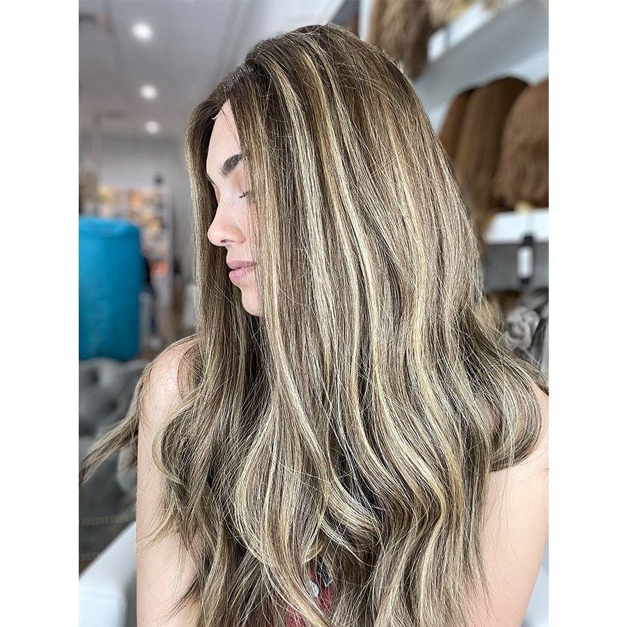 24" Divine Lace Top Wig Medium Brown w/ Highlights - Image 2