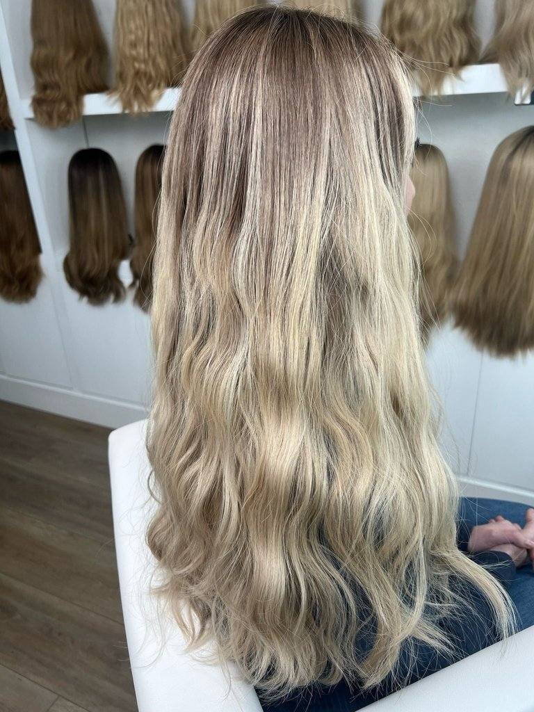 24" Divine Lace Top Wig Platinum Blonde With Reverse Balayage Color - Image 2