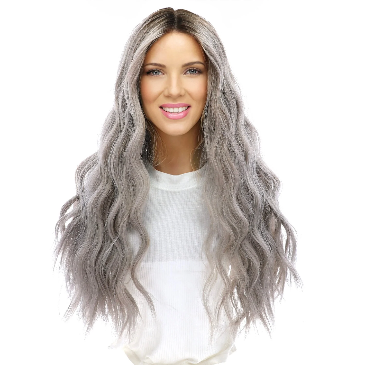 24" Divine Lace Top Wig Silver Smoke w/ Reverse Balayage - Image 2