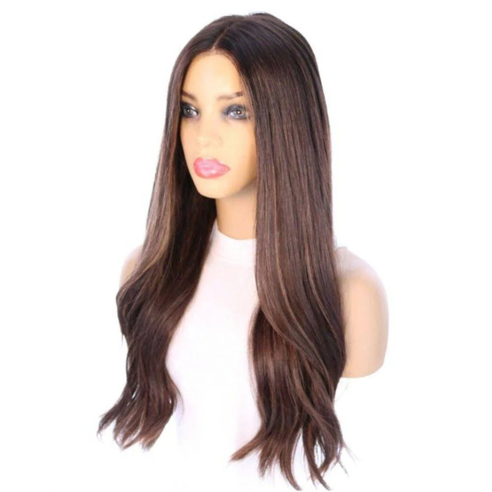 24" Divine Luxe Lace Top Wig #Dark Brown w/ Balayage - Image 4