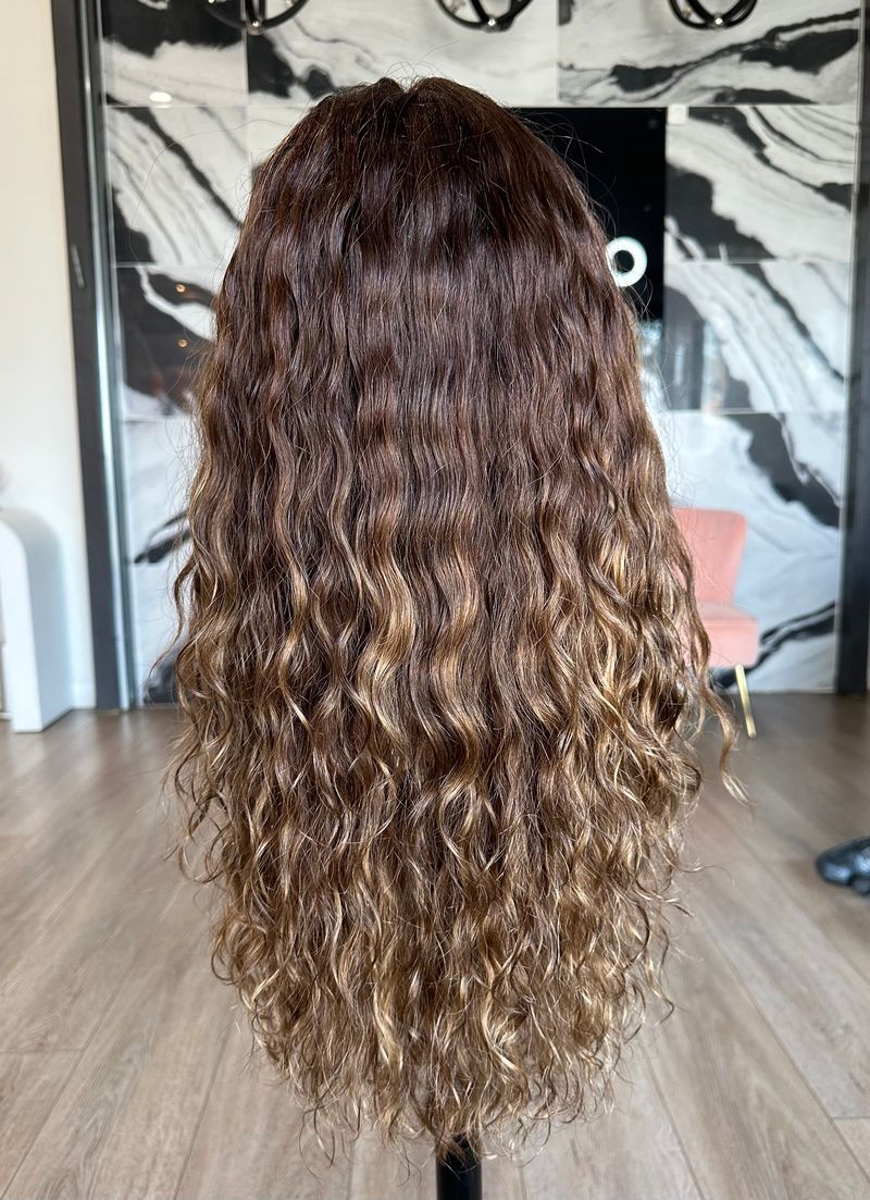 24" Gisele Silk Top Wig Medium Brown Balayage w/ Butterfly Cut Wavy - Image 3