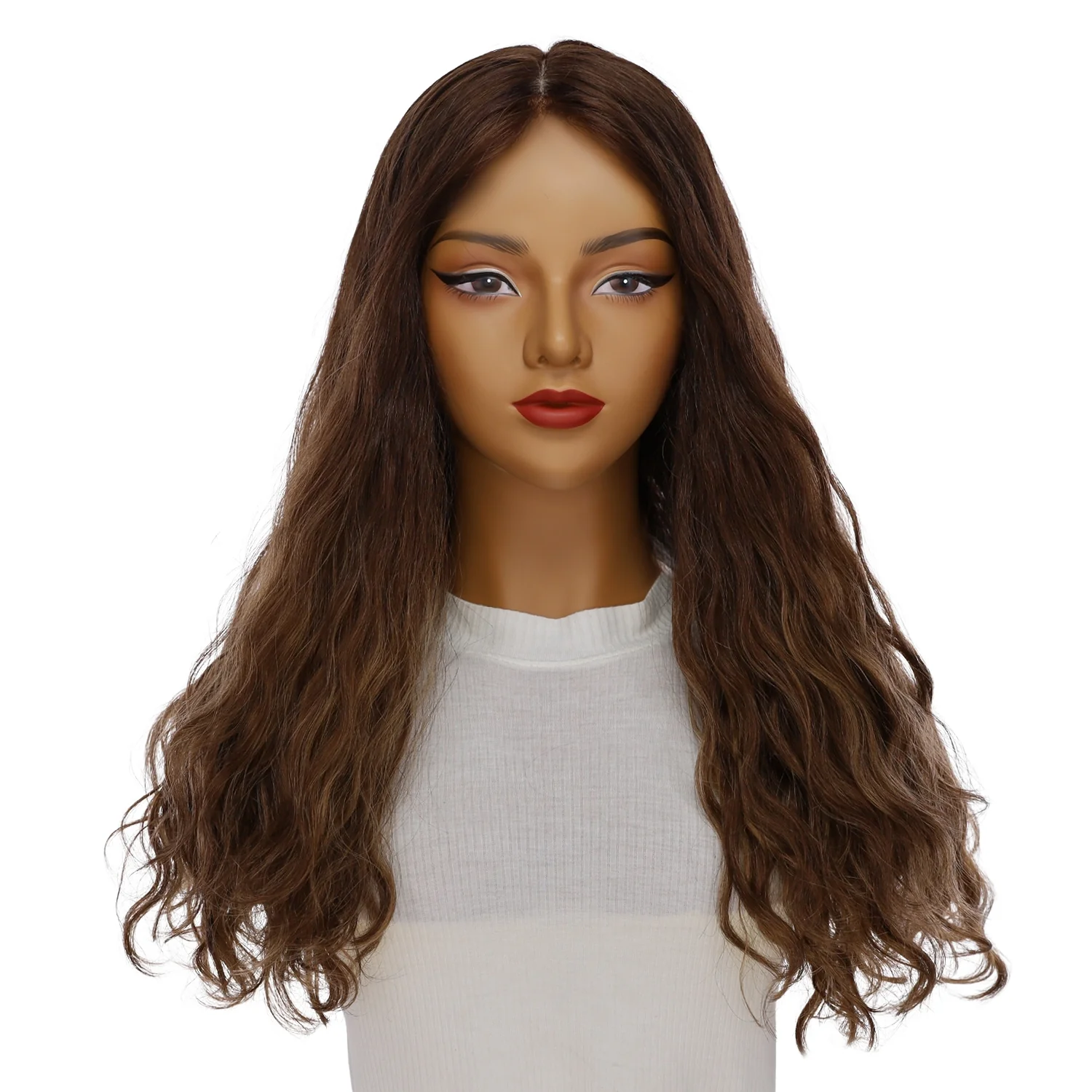 24" Gisele Silk Top Wig Medium Brown Balayage Wavy - Image 2