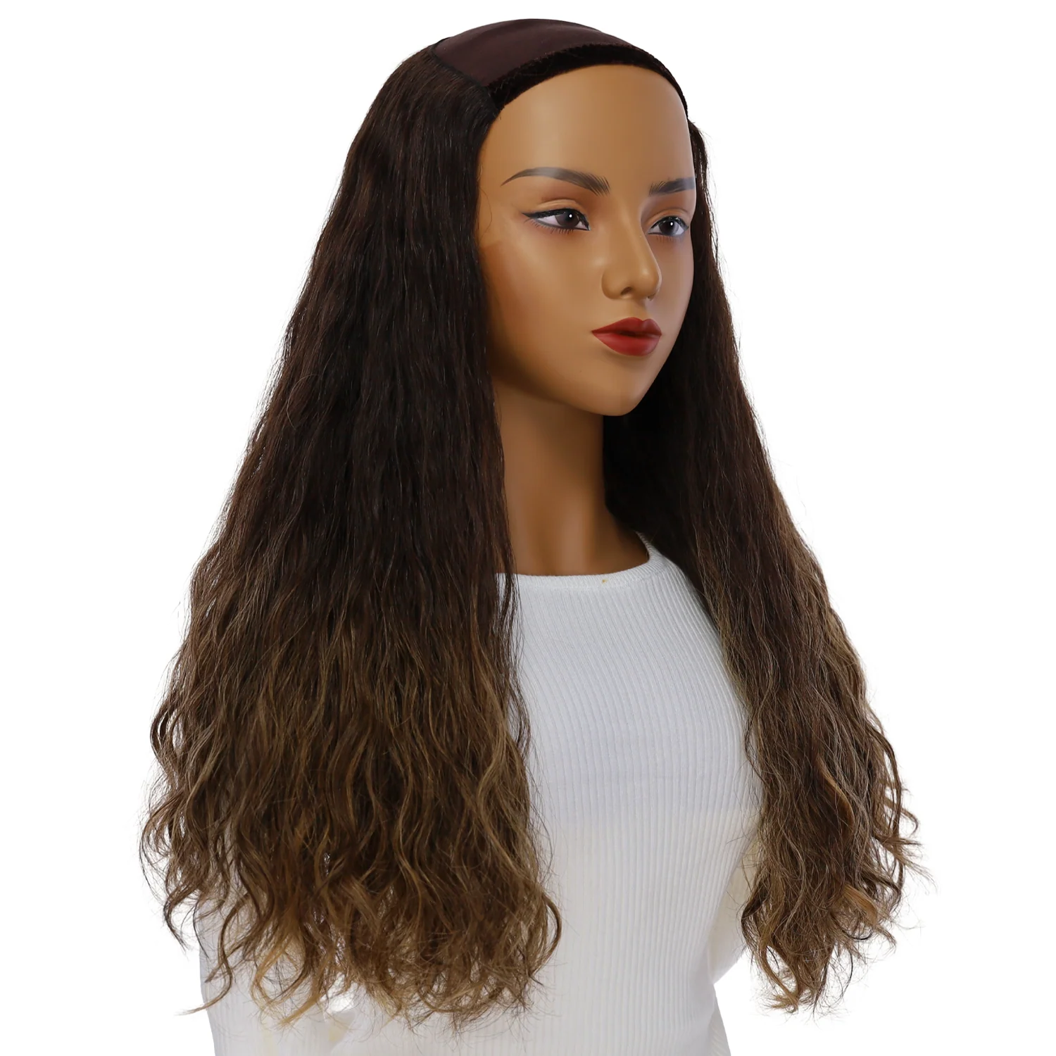 24" HatFall Wig Dark Brown Balayage Wavy