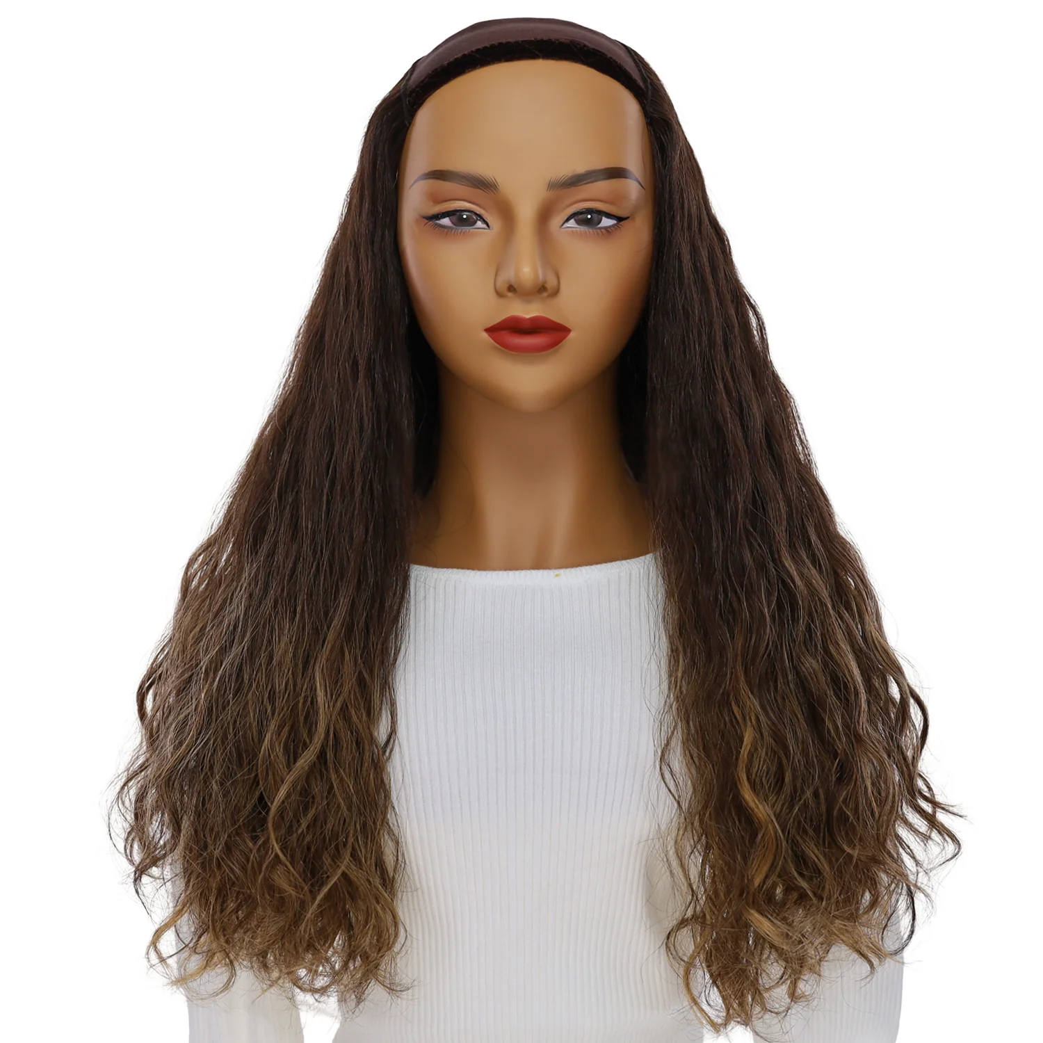 24" HatFall Wig Dark Brown Balayage Wavy - Image 2