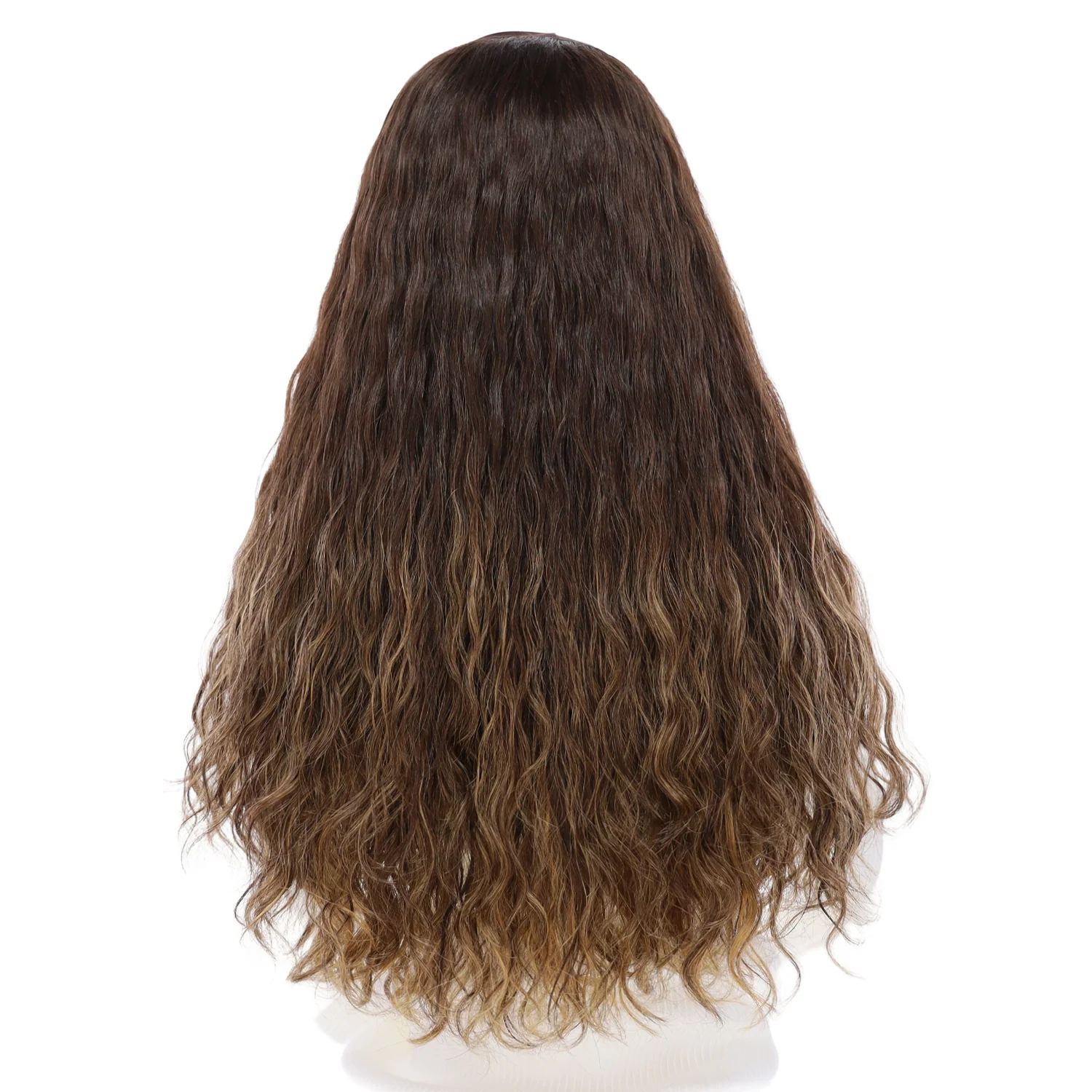 24" HatFall Wig Dark Brown Balayage Wavy - Image 3