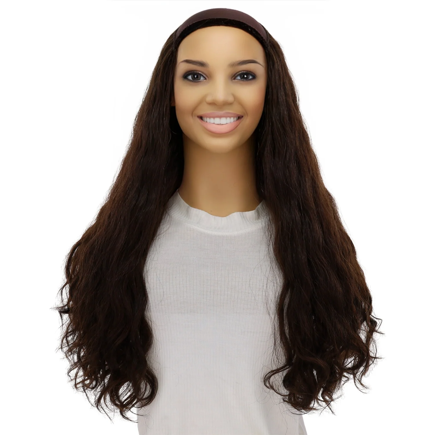 24" HatFall Wig Dark Brown Wavy - Image 2