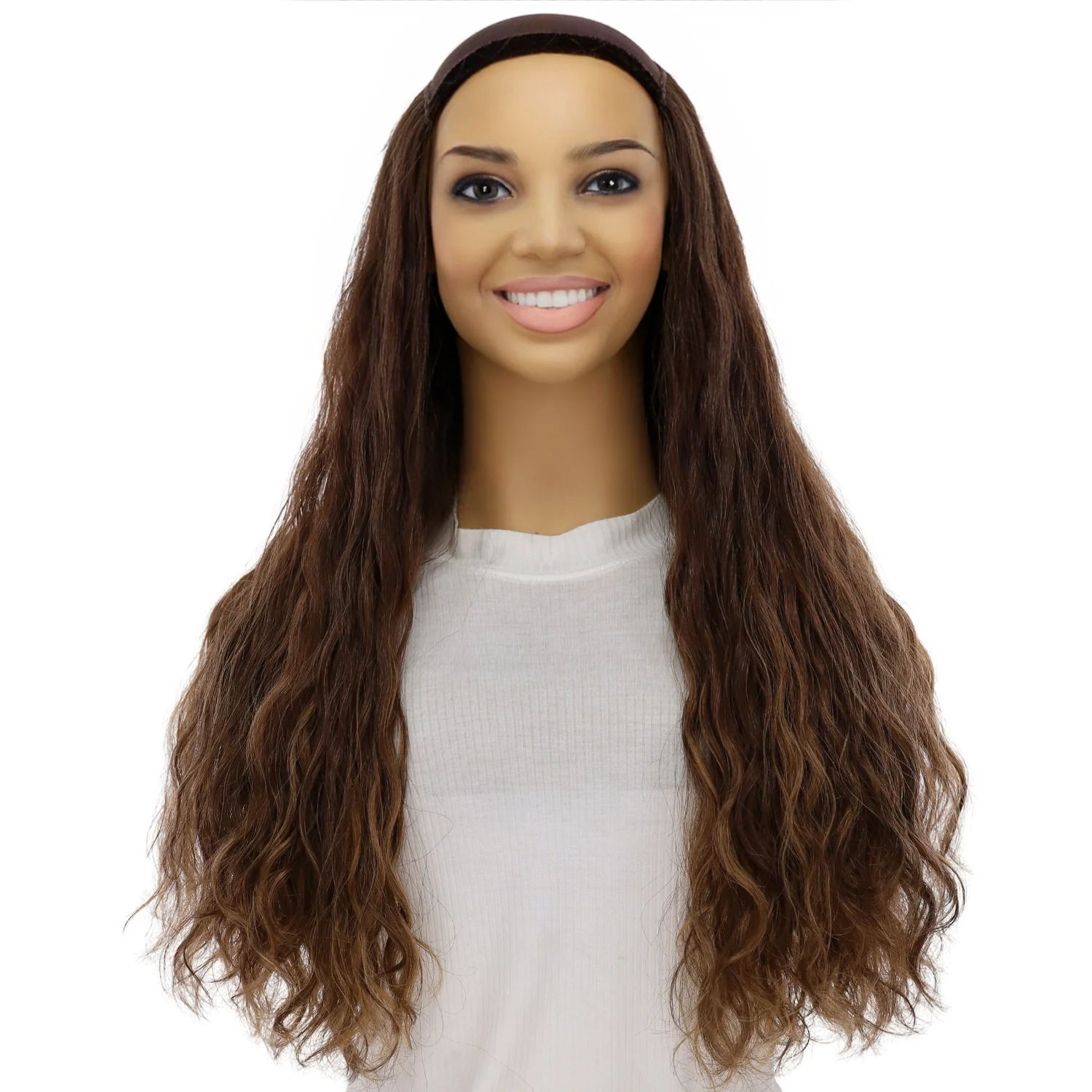 24" HatFall Wig Medium Brown Balayage Wavy - Image 2