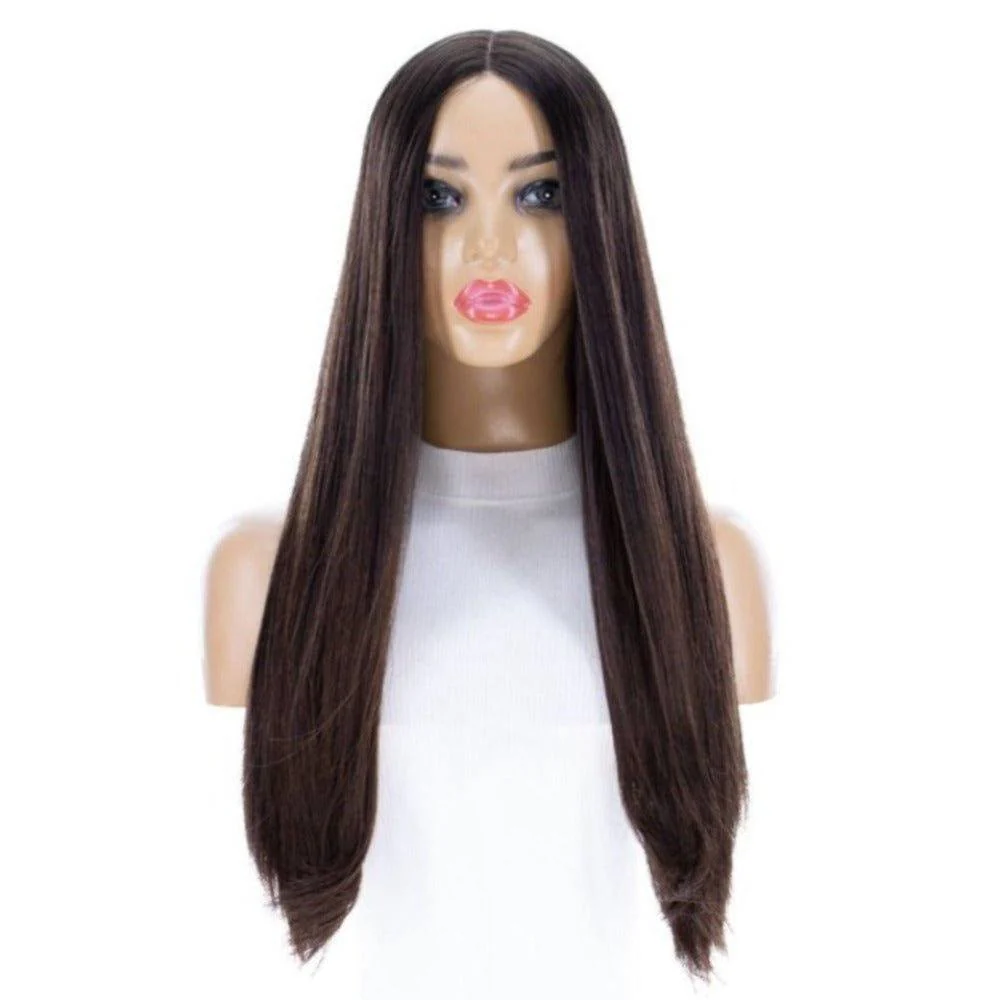 24" Divine Lace Top Wig Dark Brown Balayage - Image 4