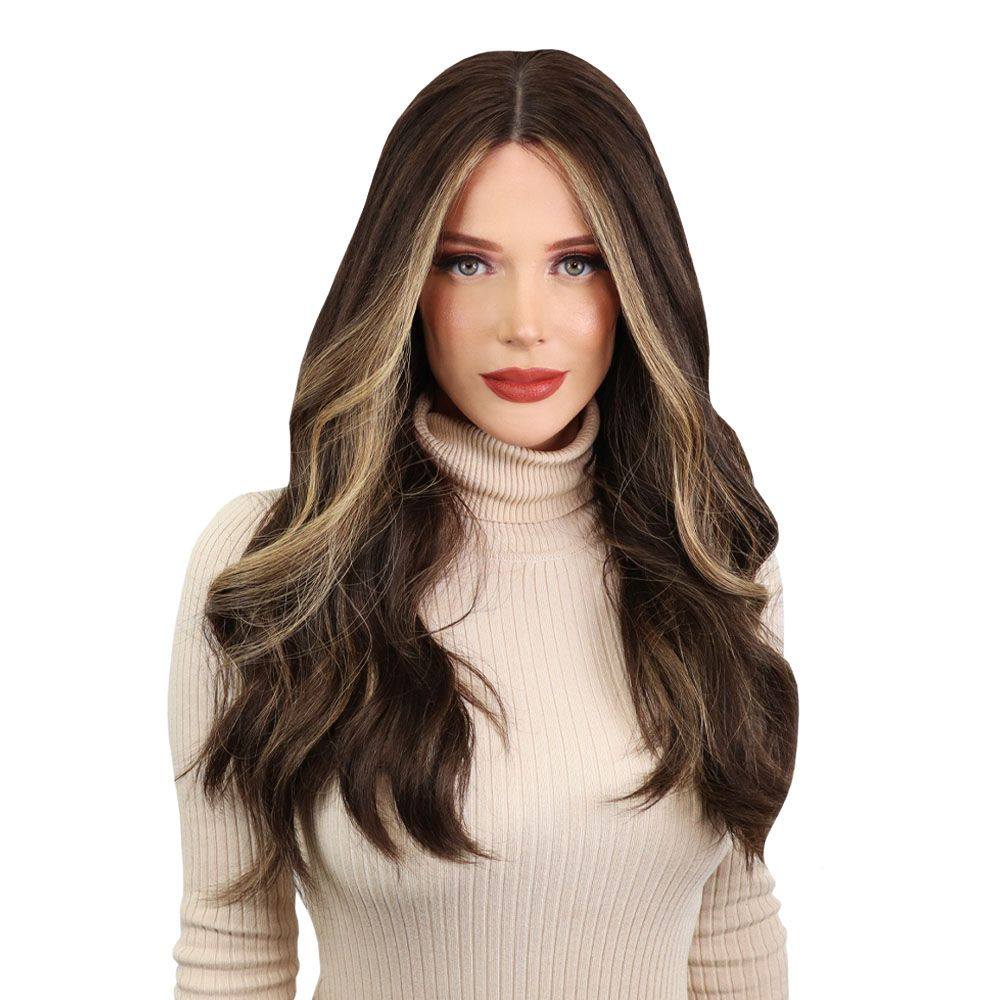 24" Divine Lace Top Wig Dark Brown Balayage w/ Rooting & Money Pieces - Image 2