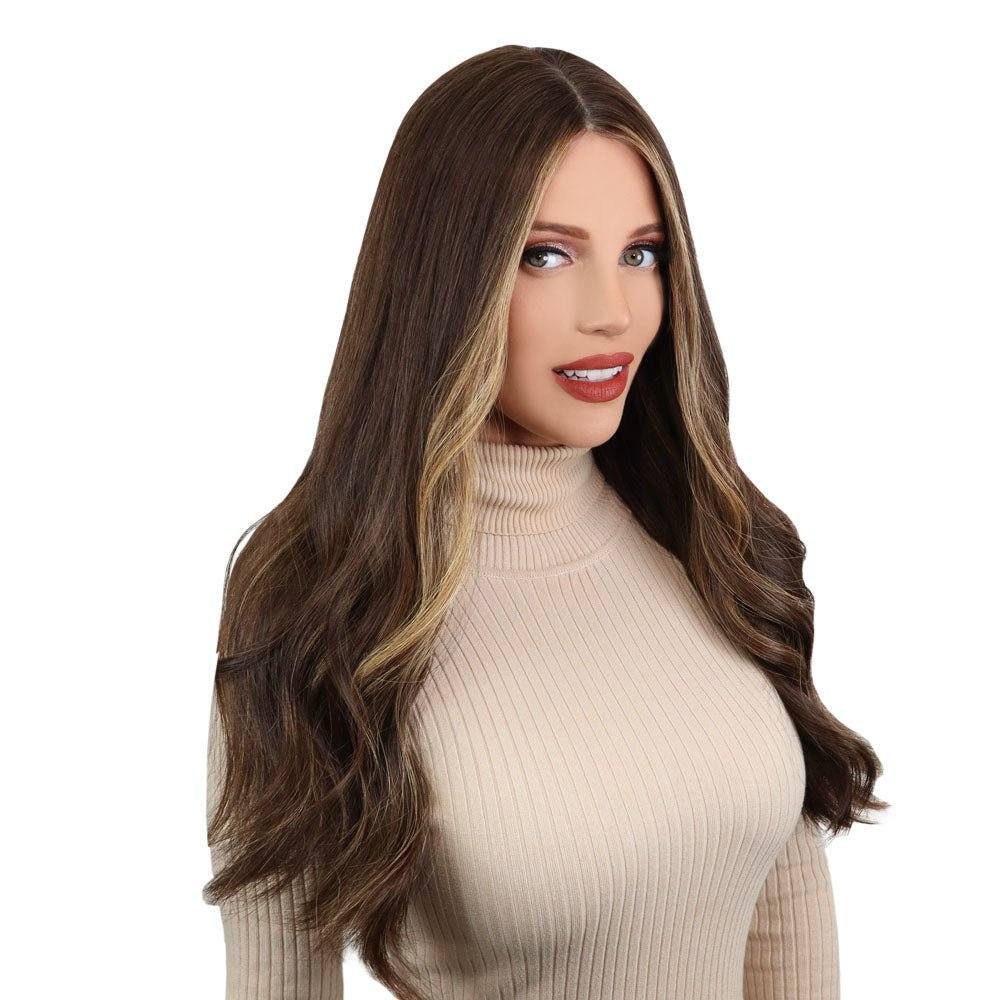 24" Divine Lace Top Wig Dark Brown Balayage w/ Rooting & Money Pieces - Image 3