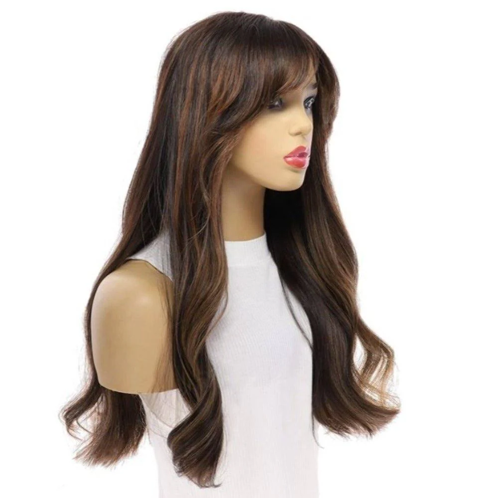 24" Divine Luxe Lace Top Wig #1B Black w/ Balayage & Curtain Bang