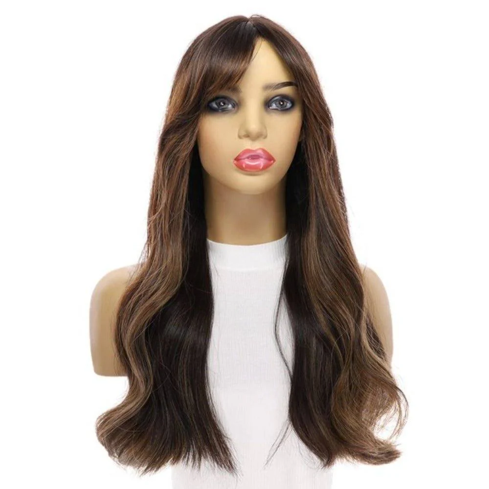 24" Divine Luxe Lace Top Wig #1B Black w/ Balayage & Curtain Bang - Image 2