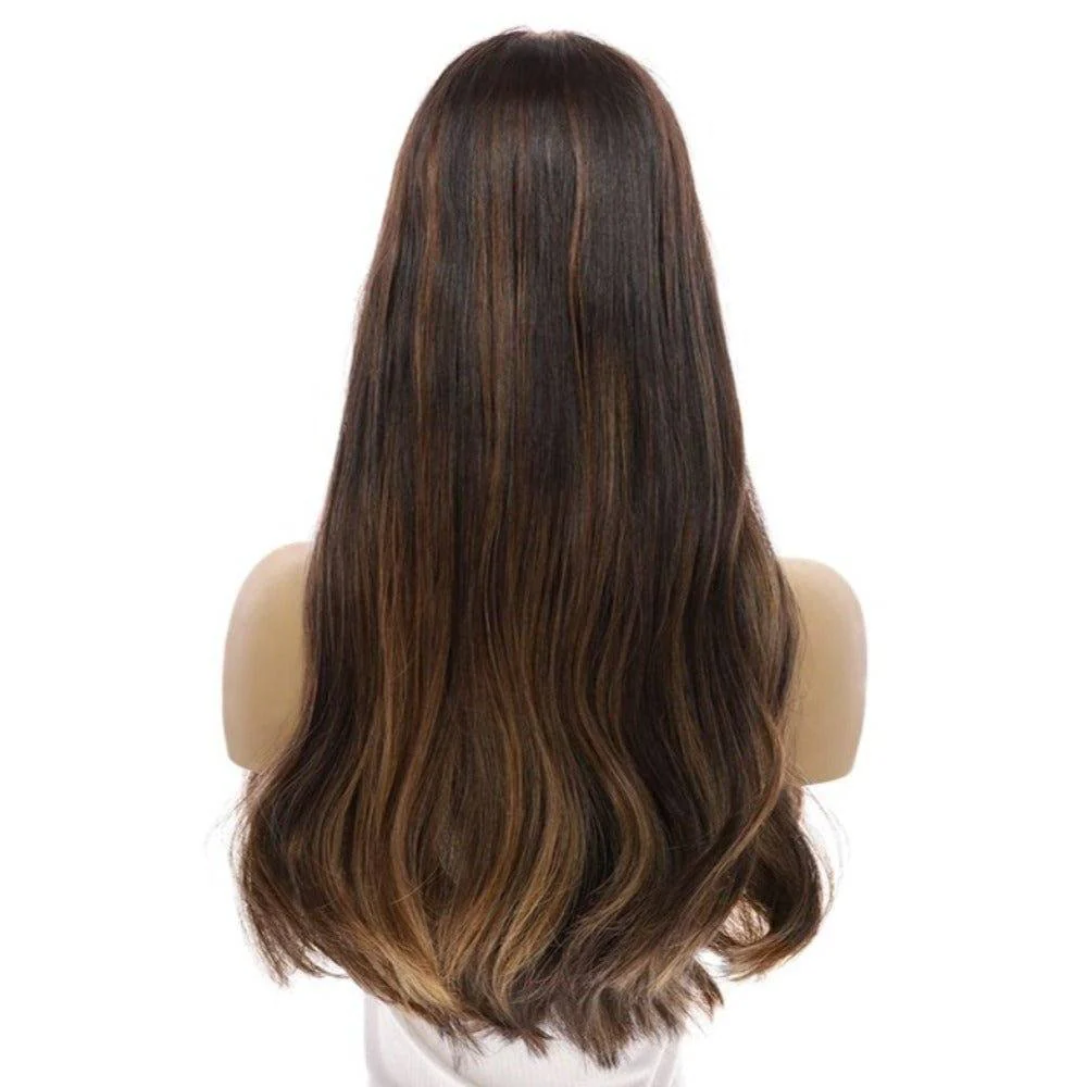 24" Divine Luxe Lace Top Wig #1B Black w/ Balayage & Curtain Bang - Image 3