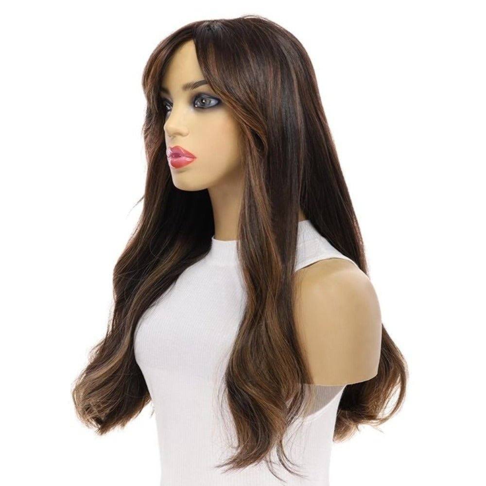 24" Divine Luxe Lace Top Wig #1B Black w/ Balayage & Curtain Bang - Image 4