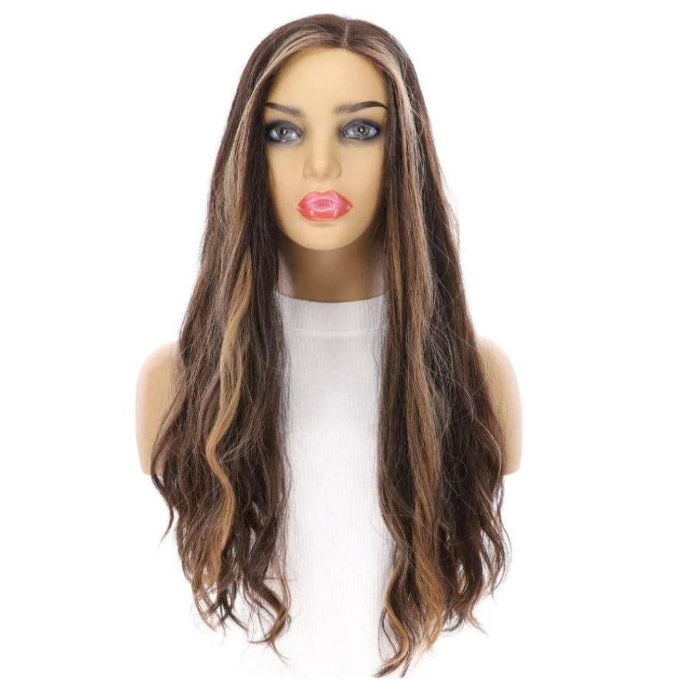 24" Divine Luxe Lace Top Wig #1B Black w/ Caramel Balayage & Rooting Wavy - Image 2