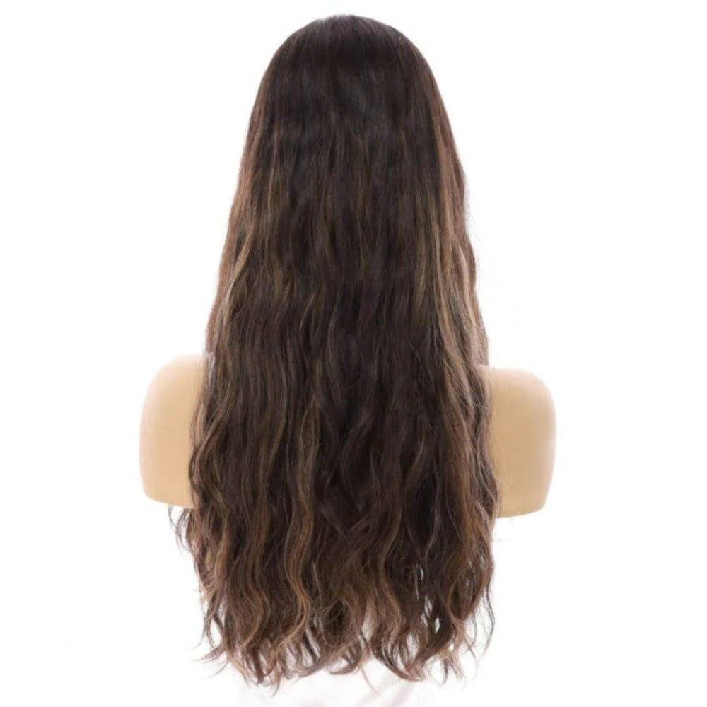 24" Divine Luxe Lace Top Wig #1B Black w/ Caramel Balayage & Rooting Wavy - Image 3