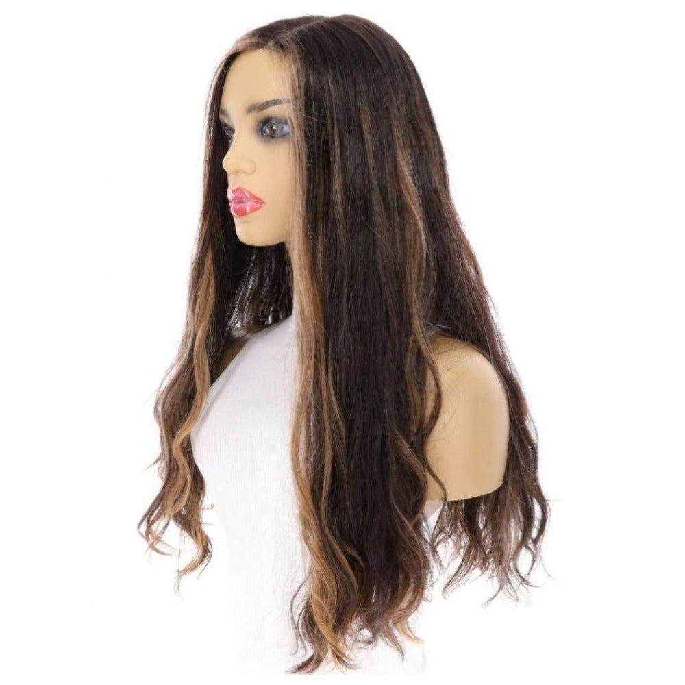 24" Divine Luxe Lace Top Wig #1B Black w/ Caramel Balayage & Rooting Wavy - Image 4